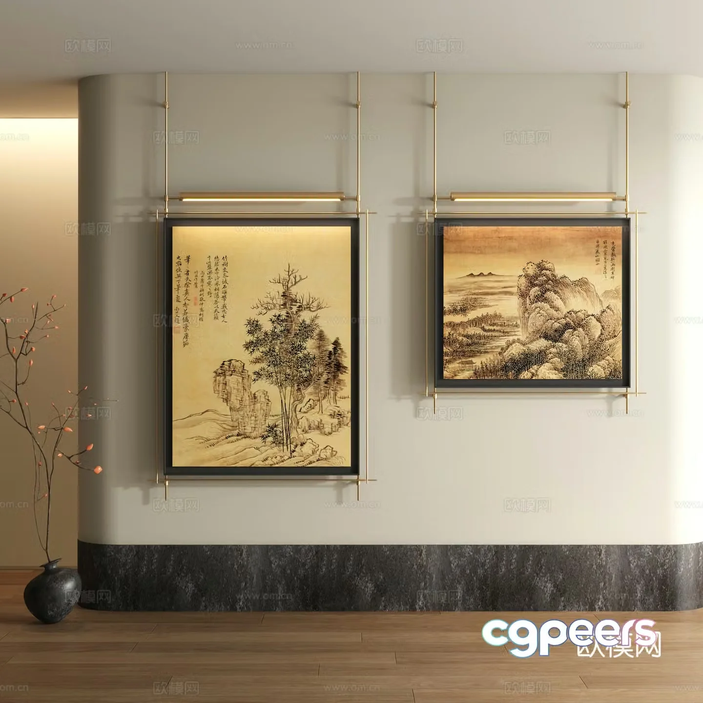 Song style decorative painting New Chinese style landscape painting 3D model