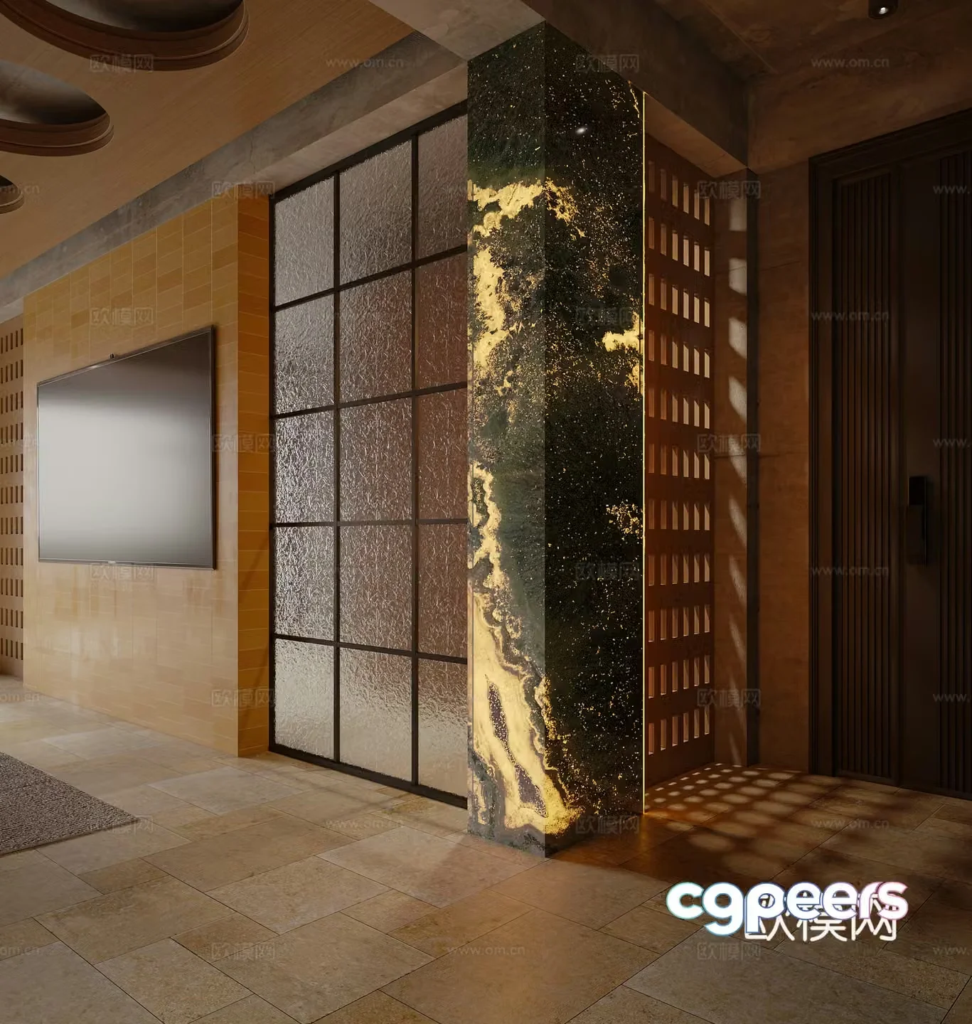 Industrial style log cabin living and dining room 3d model