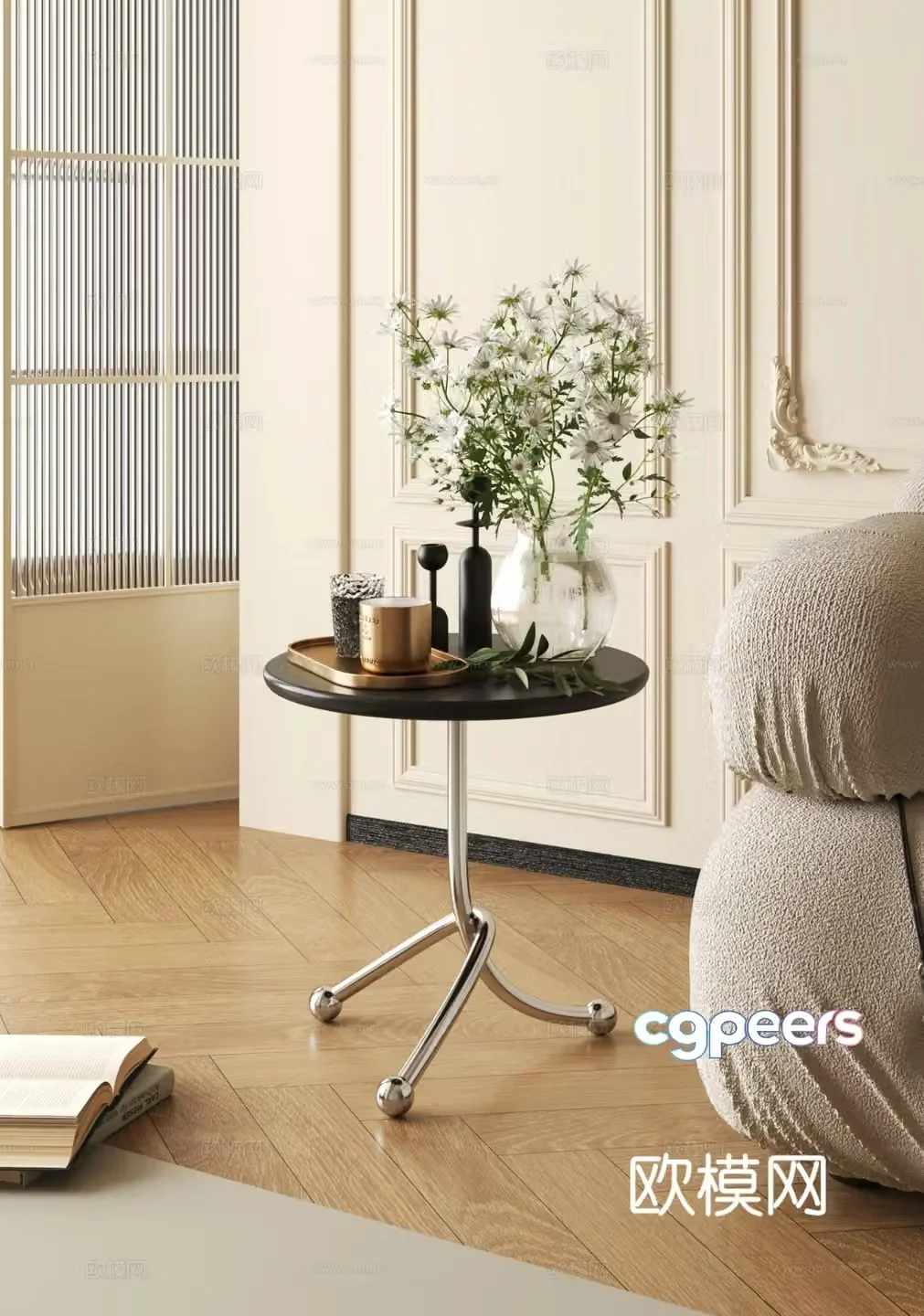 French round table side table 3d model