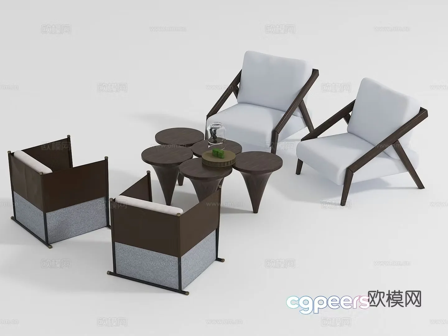 Modern casual negotiation table and chair combination 3D model