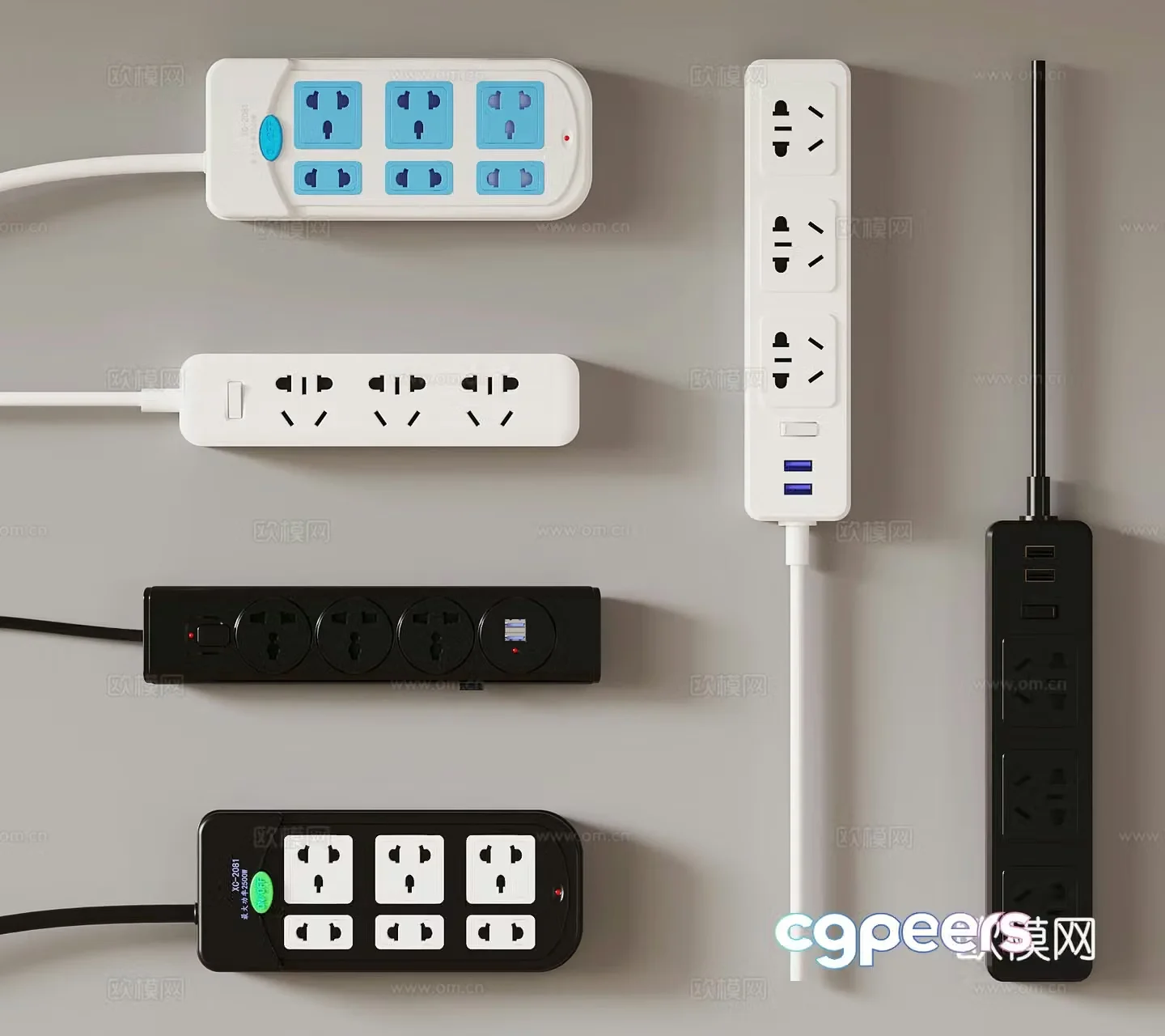 Modern socket plug board plug row 3D model