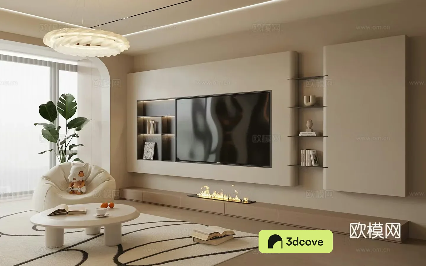 Modern Creamy Living Room TV Background Wall