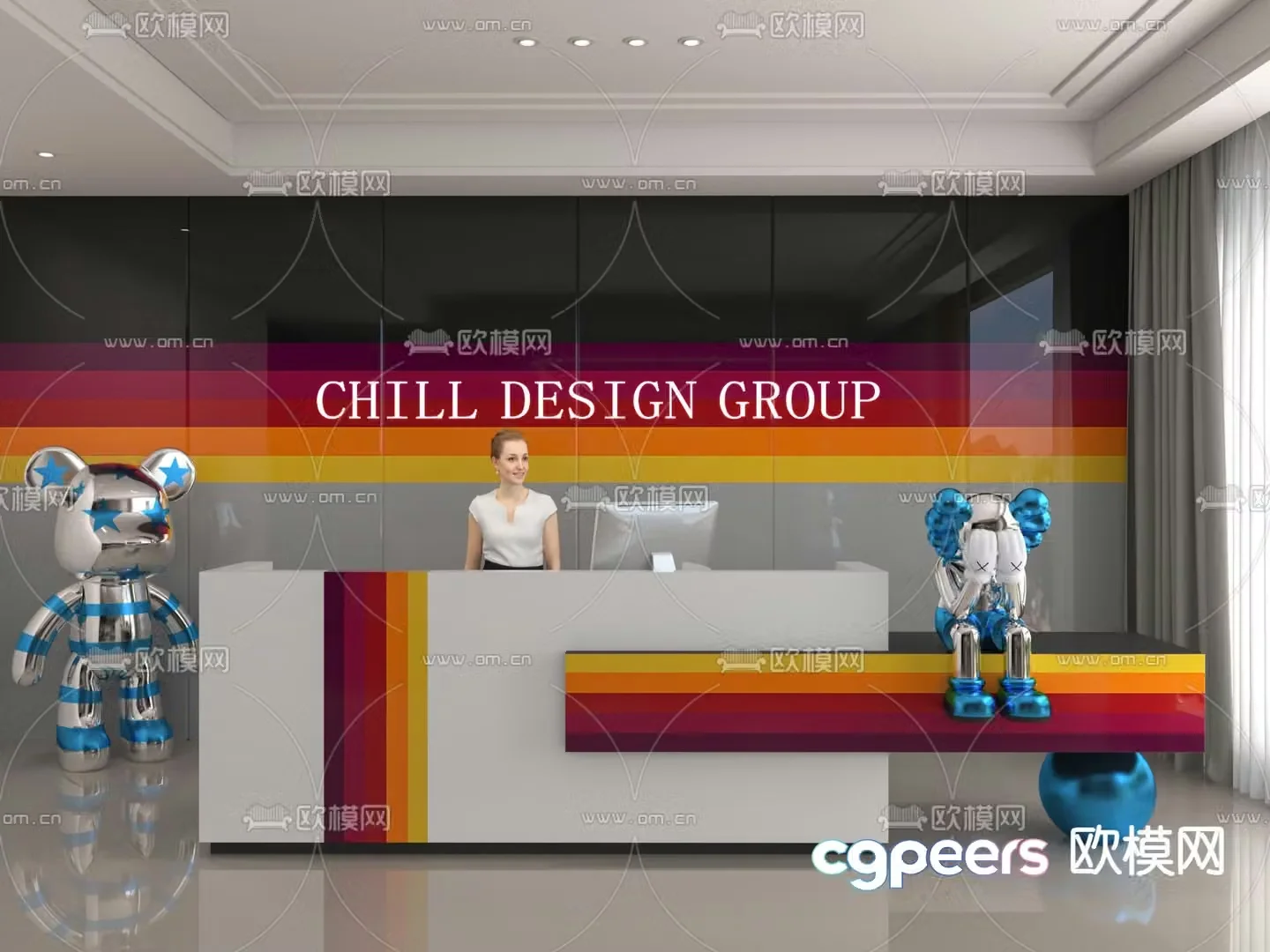 Modern front desk reception desk 3d model