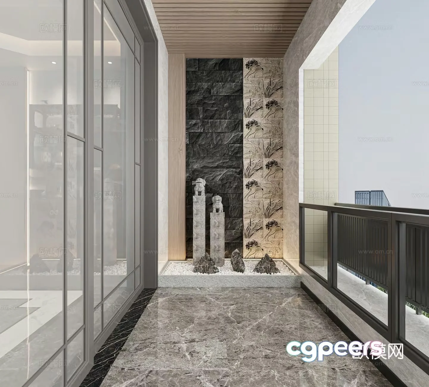 New Chinese balcony 3D model