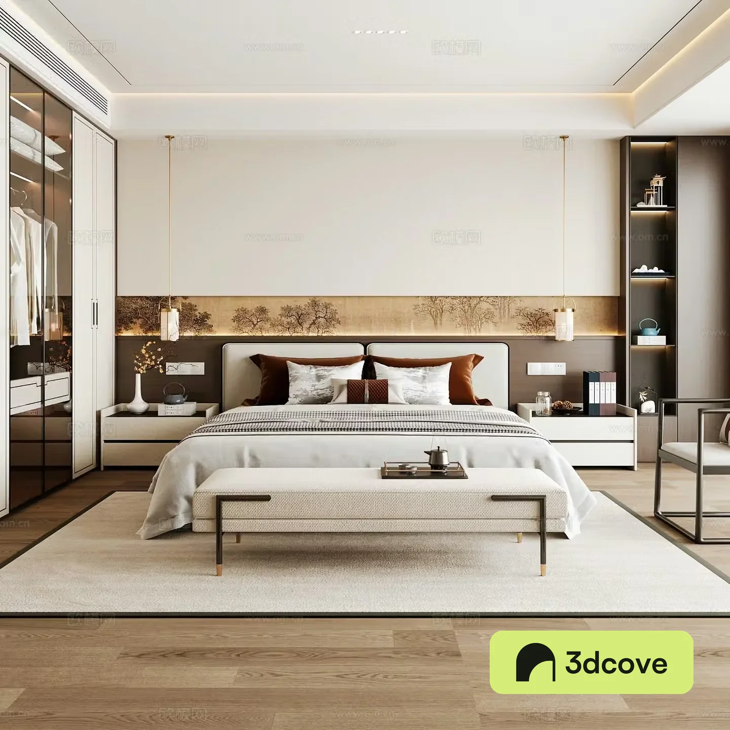 New Chinese style home bedroom Song family aesthetic bedroom Song style bedroom New Chinese style double bed New Chinese