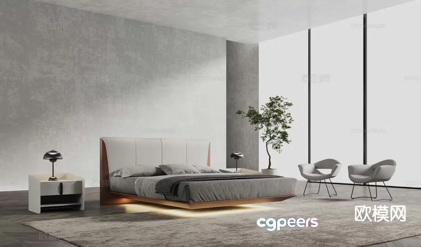 Modern double bed 3d model