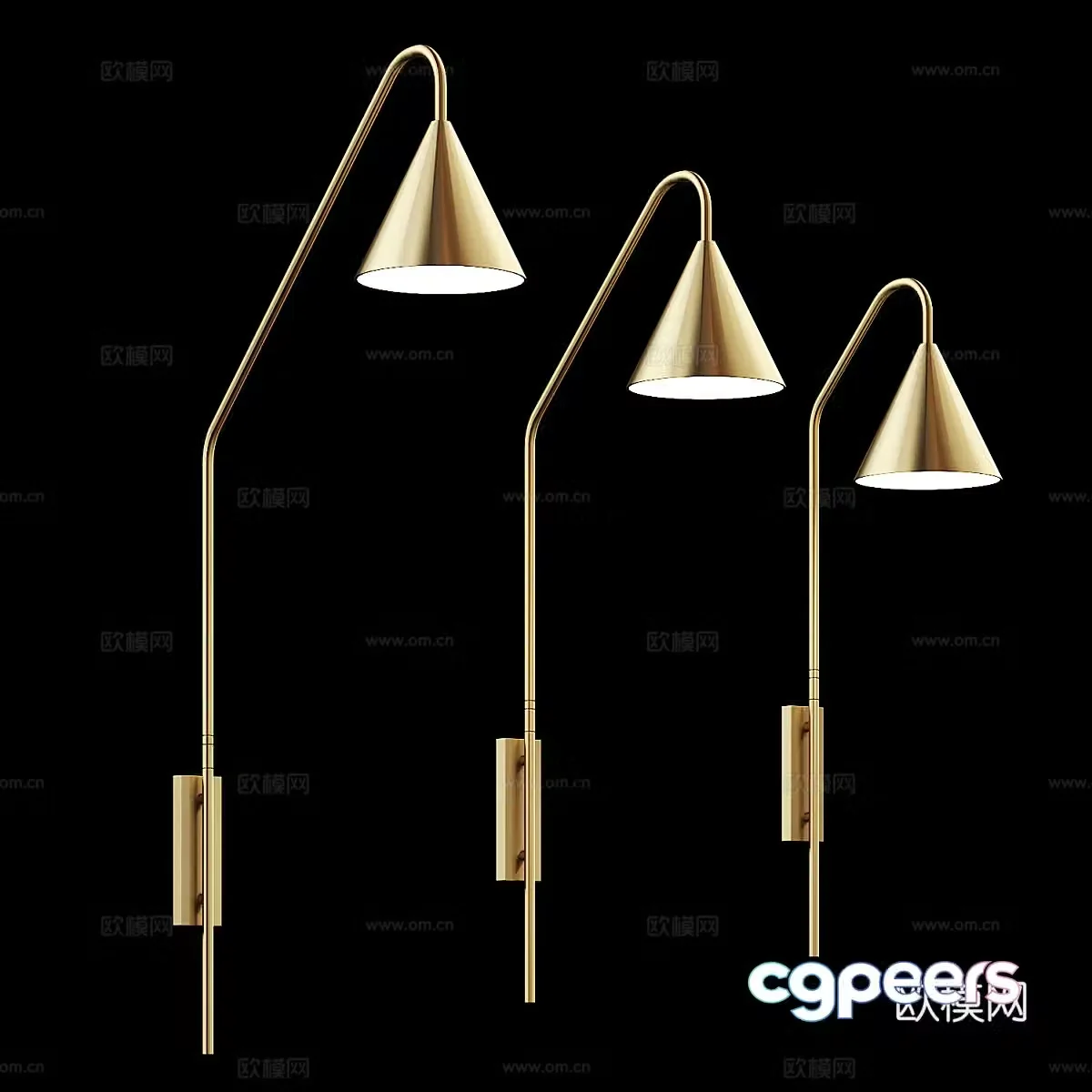 Modern light luxury long strip metal wall lamp 3D model