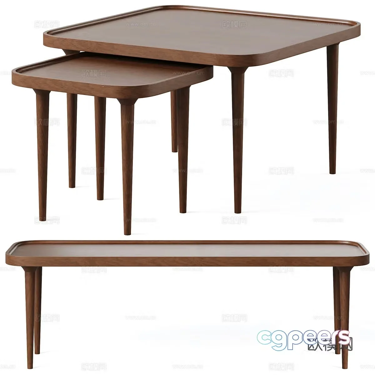 Chinese coffee table combination medieval coffee table square coffee table bench wooden stool solid wood coffee table solid wood 3D model