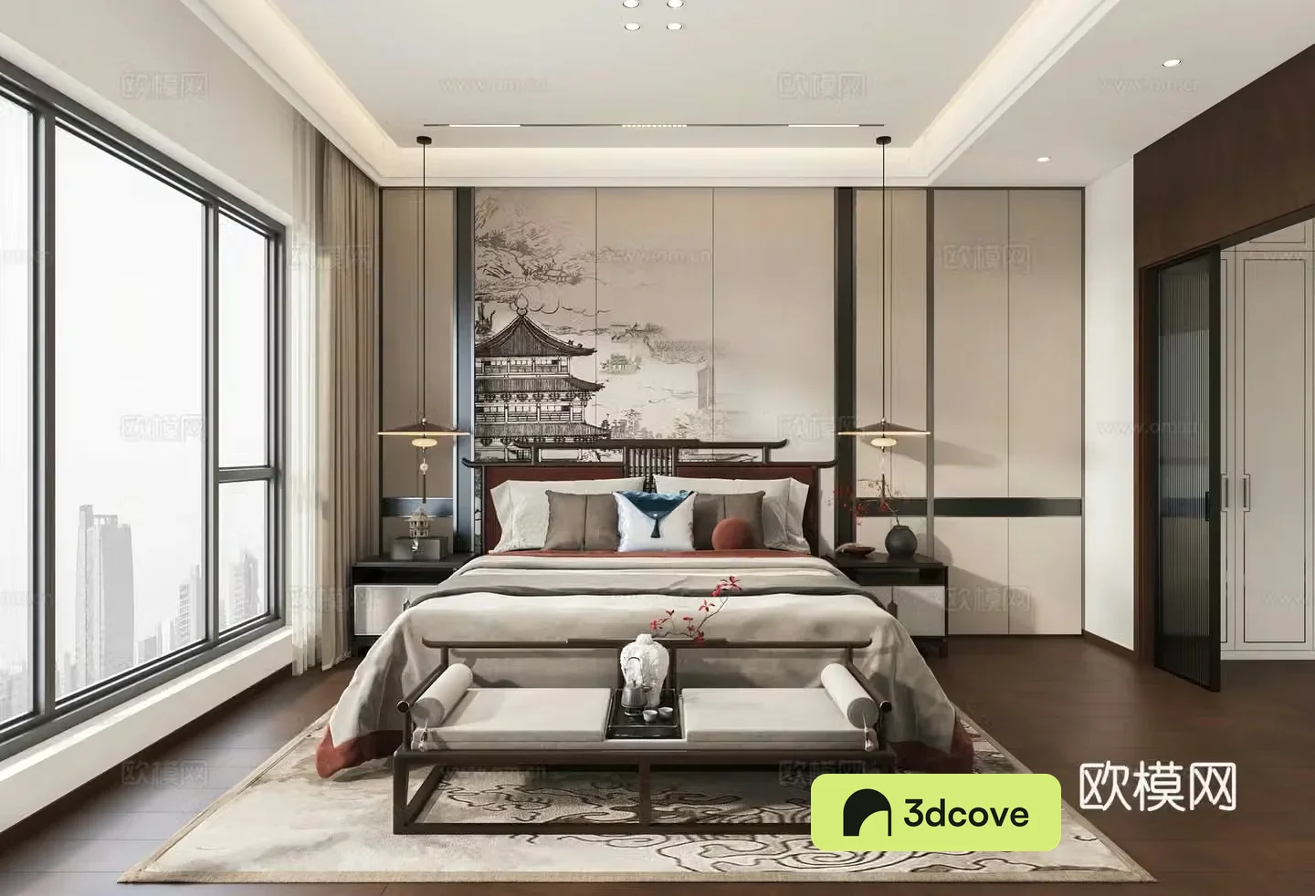 New Chinese style bedroom study cloakroom