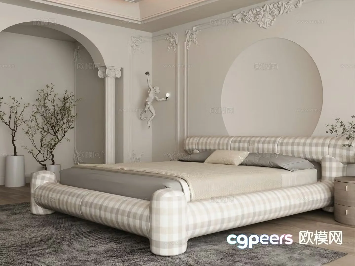 French double bed 3d model