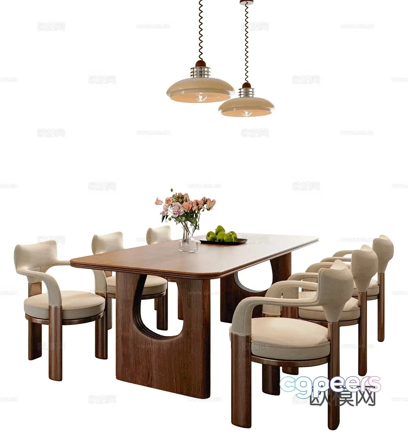 Modern medieval dining table and chair combination chandelier dining table accessories ornaments dining chair dining table 3d model