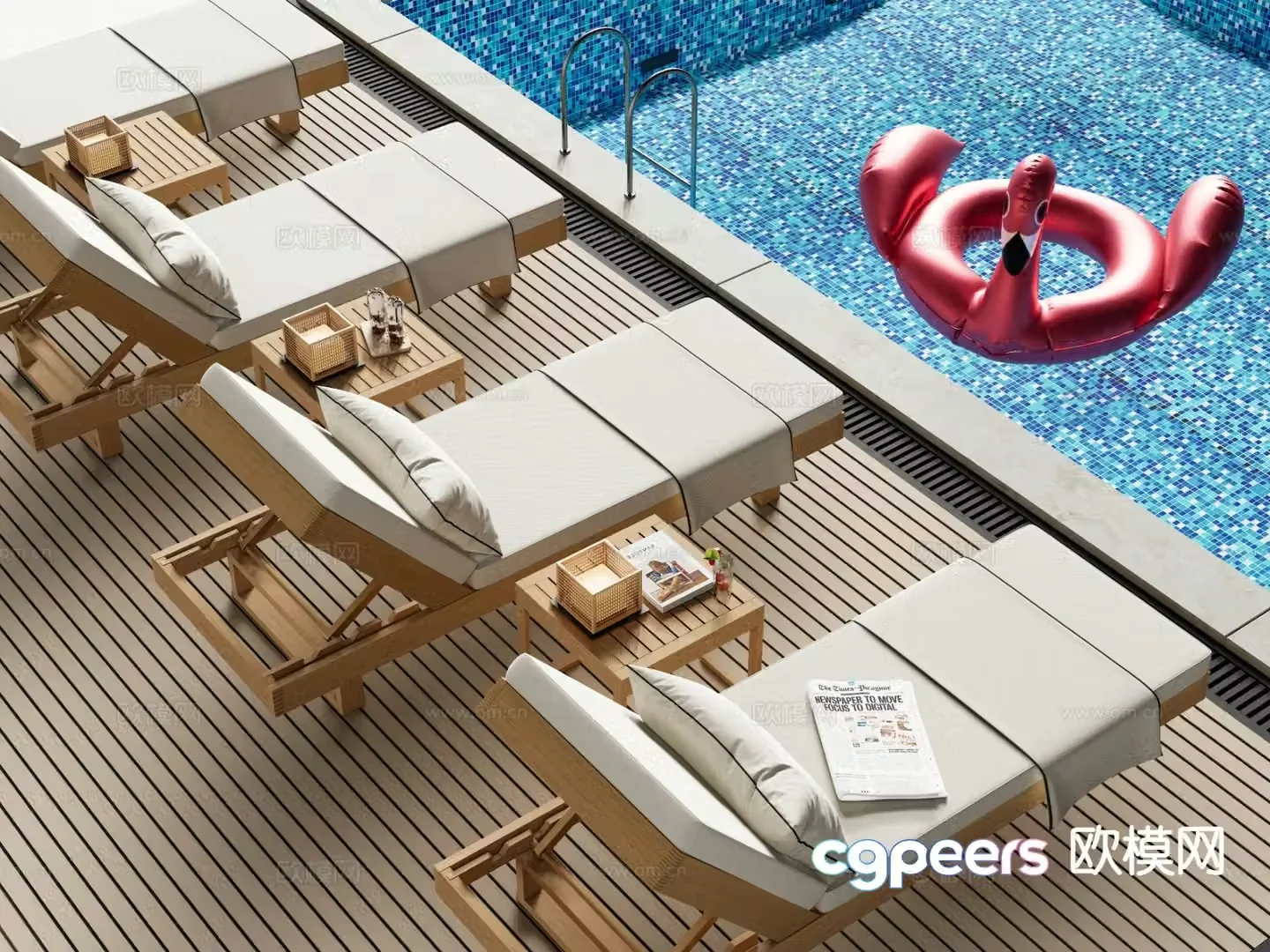 Modern lounge chair pool lounge chair beach chair 3d model