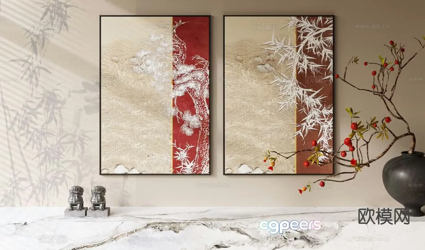 New Chinese style hanging painting Chinese style painting 3D model