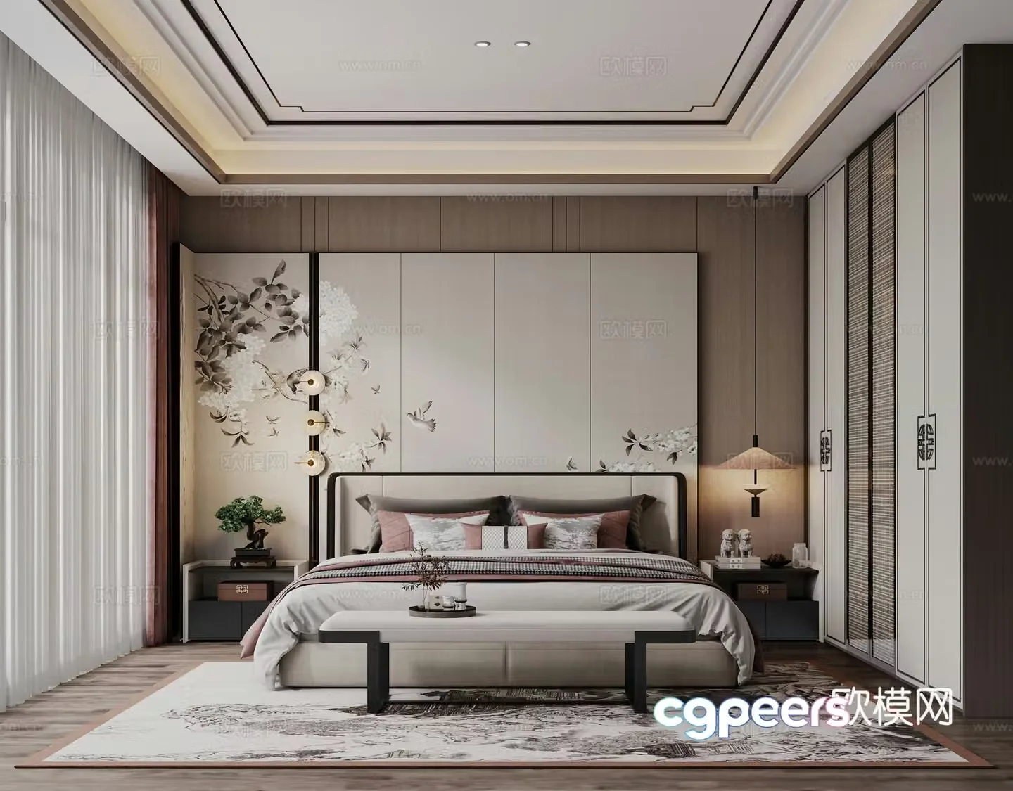 New Chinese bedroom 3D model