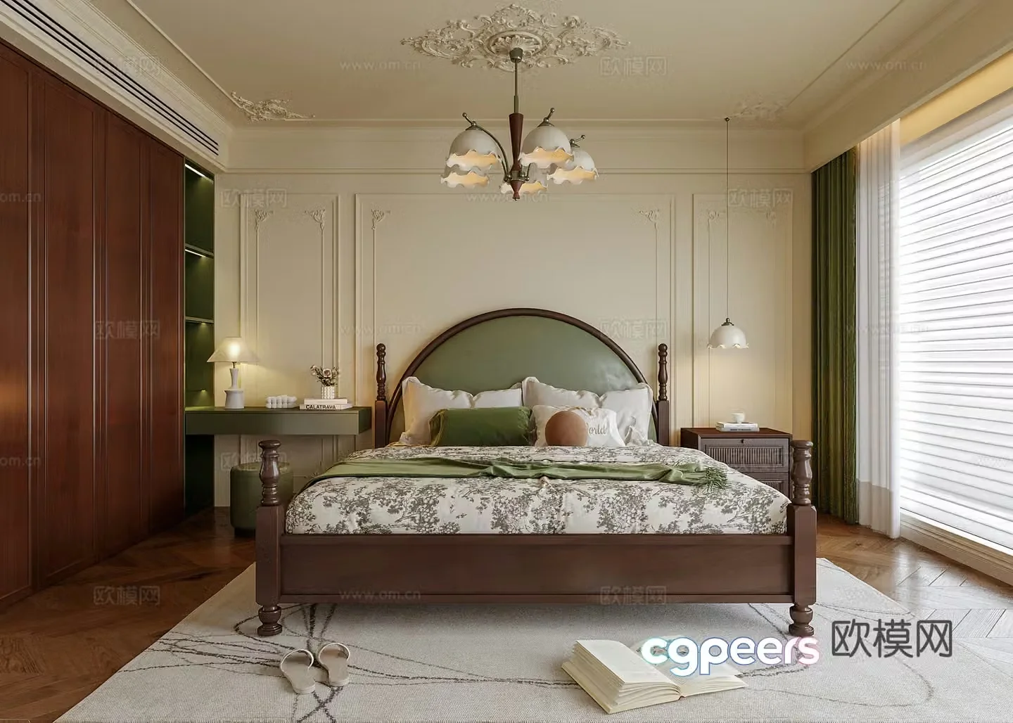 French bedroom nightstand double bed bedroom chandeliers 3d model