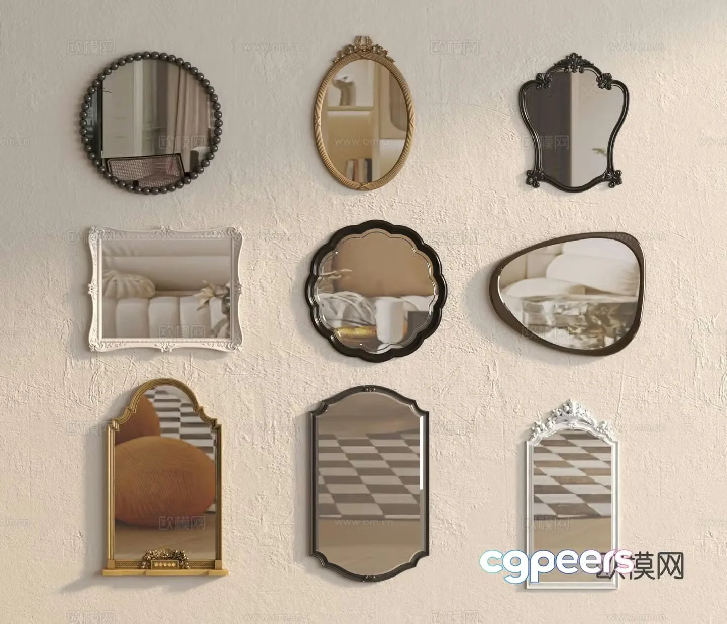 French mirror decorative mirror bathroom mirror 3d model