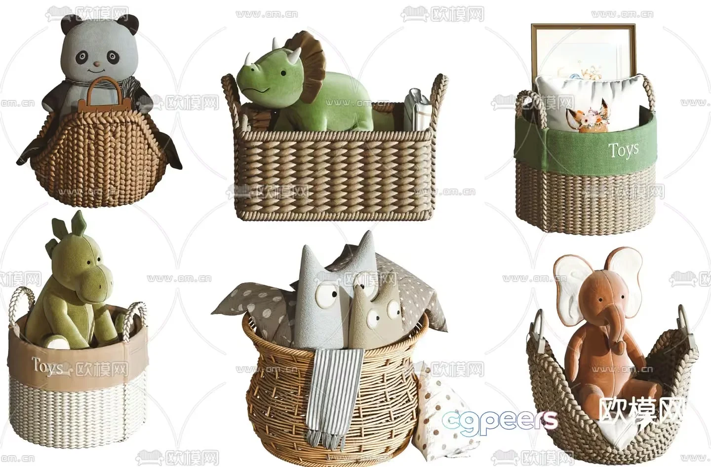 This Image Features A Collection Of Stuffed Animals In Wicker Baskets 3D Model – 2699 – VRAY Render