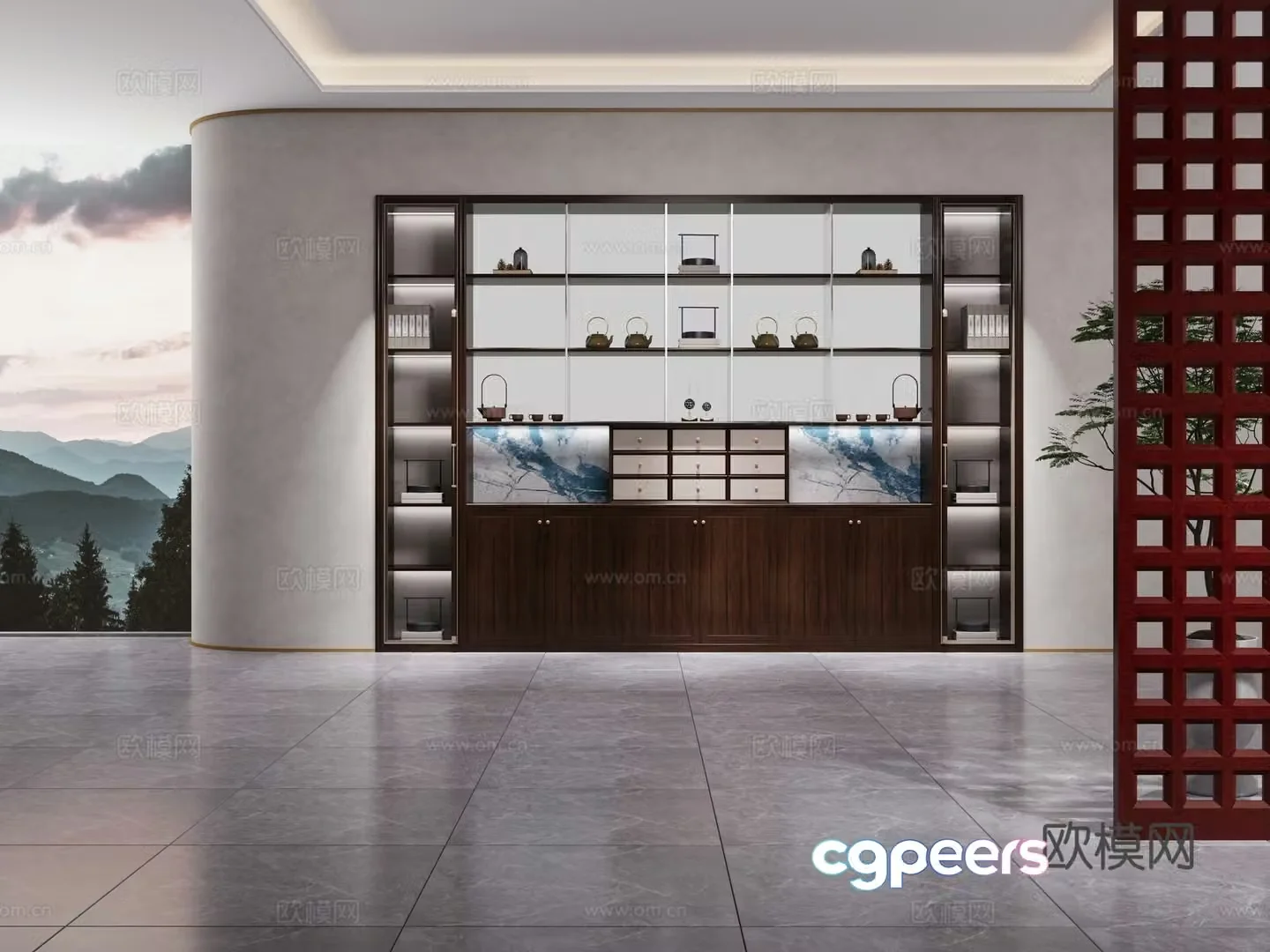 New Chinese-style tea cabinet decoration cabinet storage cabinet display cabinet tea room 3D model