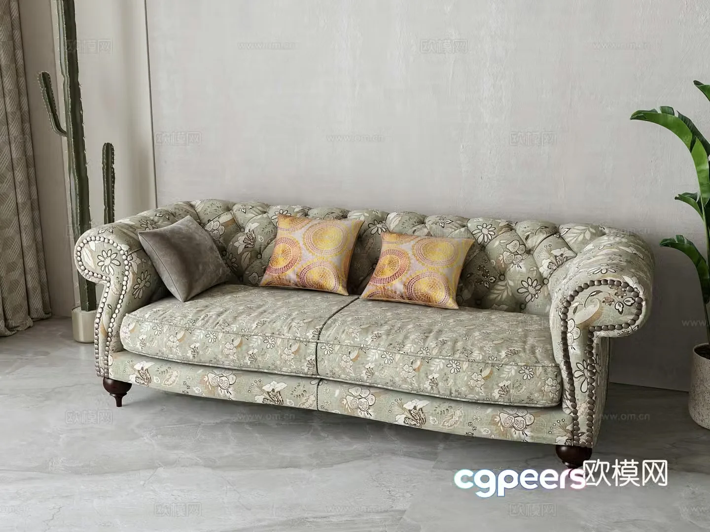 American double fabric sofa 3D model