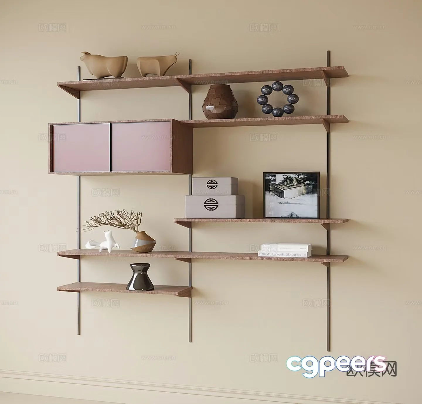 Wabi-sabi wall cabinet wall-mounted storage rack display rack 3D model