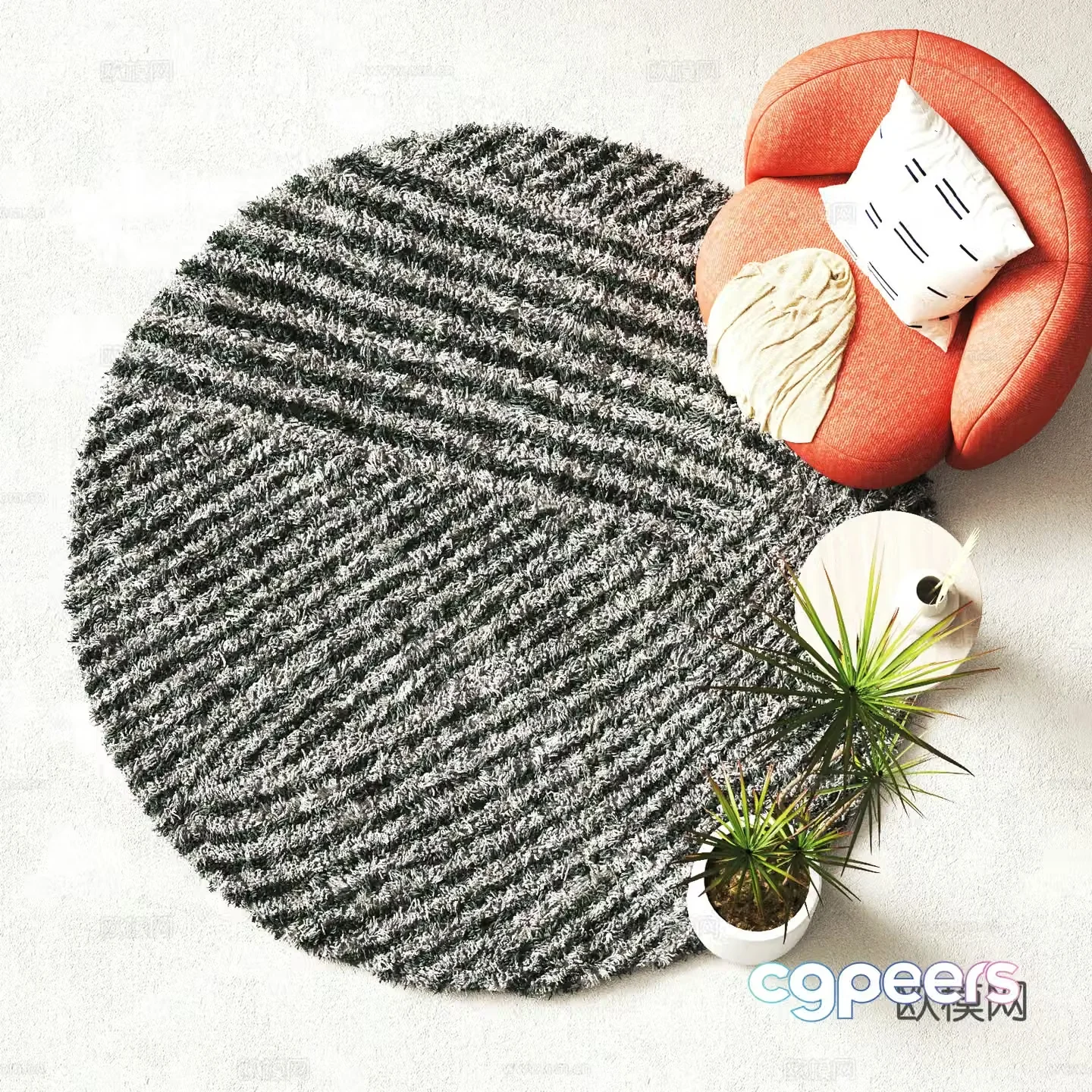 Modern round carpet Plush carpet 3d model
