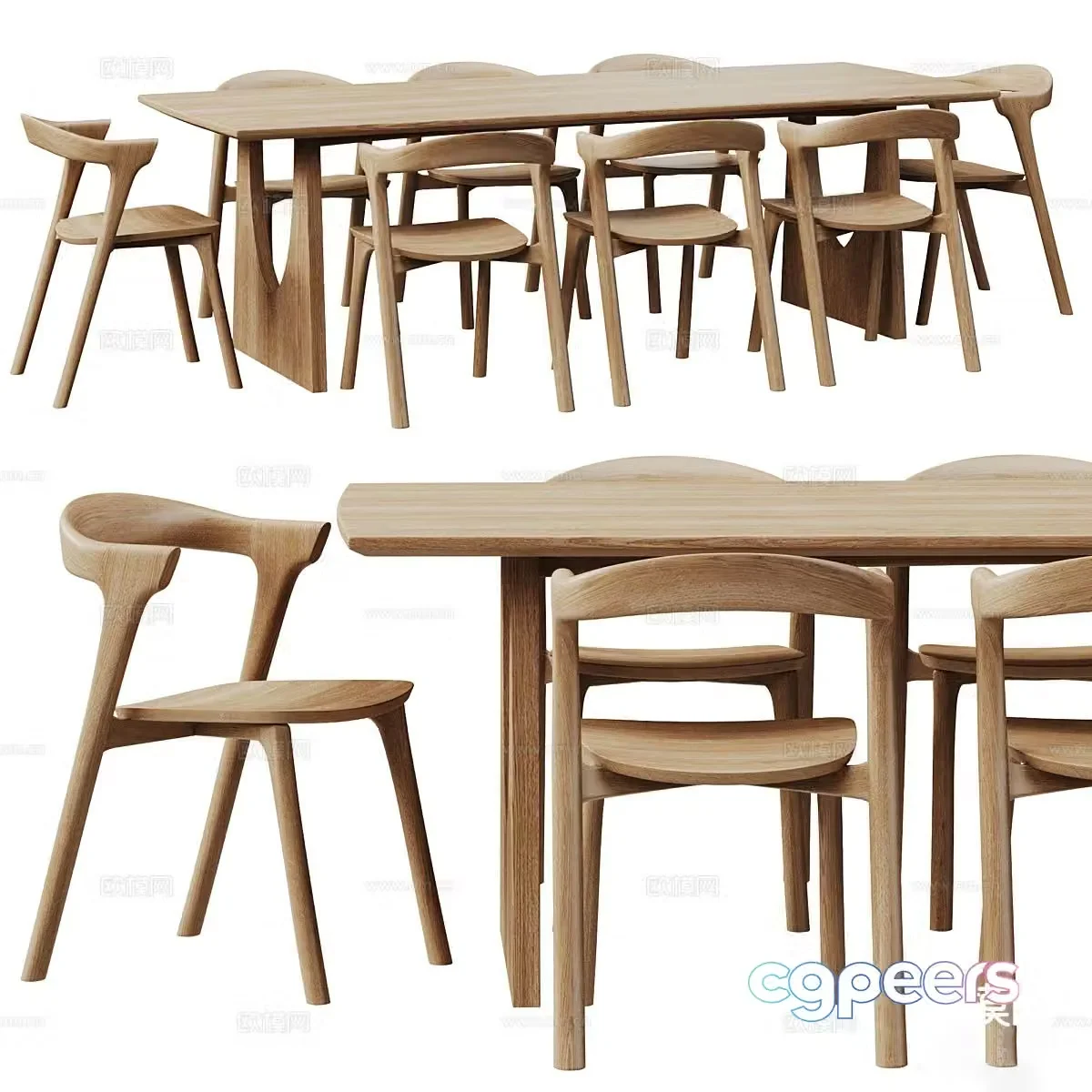3D model of log style dining table and chairs