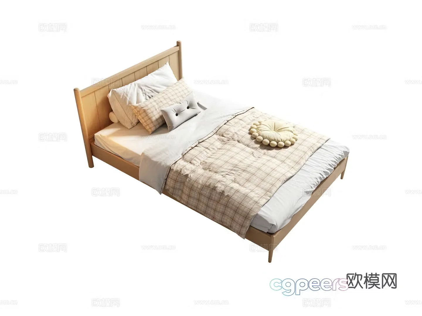 Log style single bed 3d model