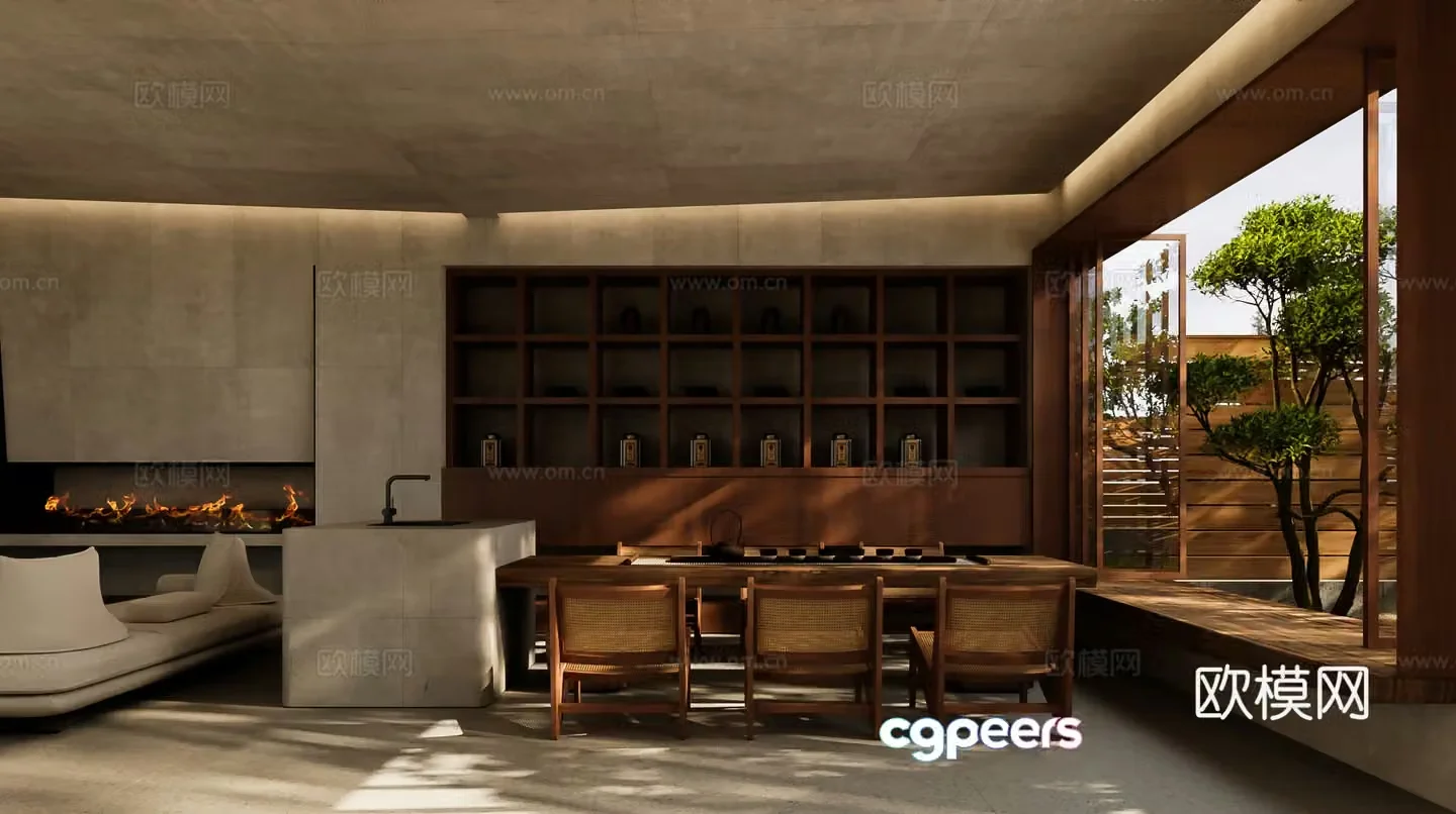 Wasabi Tea Room New Chinese-style Zen Tea Room Club Tea Room Villa Tea Room Office Tea Room 3D Model