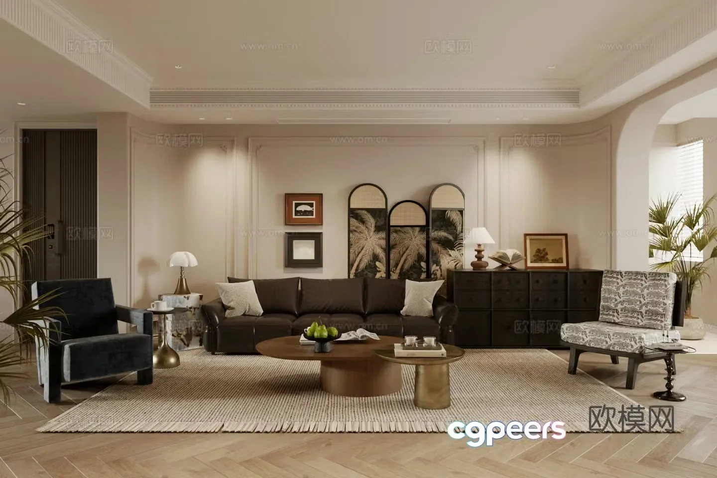 Medium-old home living room French retro style living room Retro style living room Sofa coffee table combination 3D model