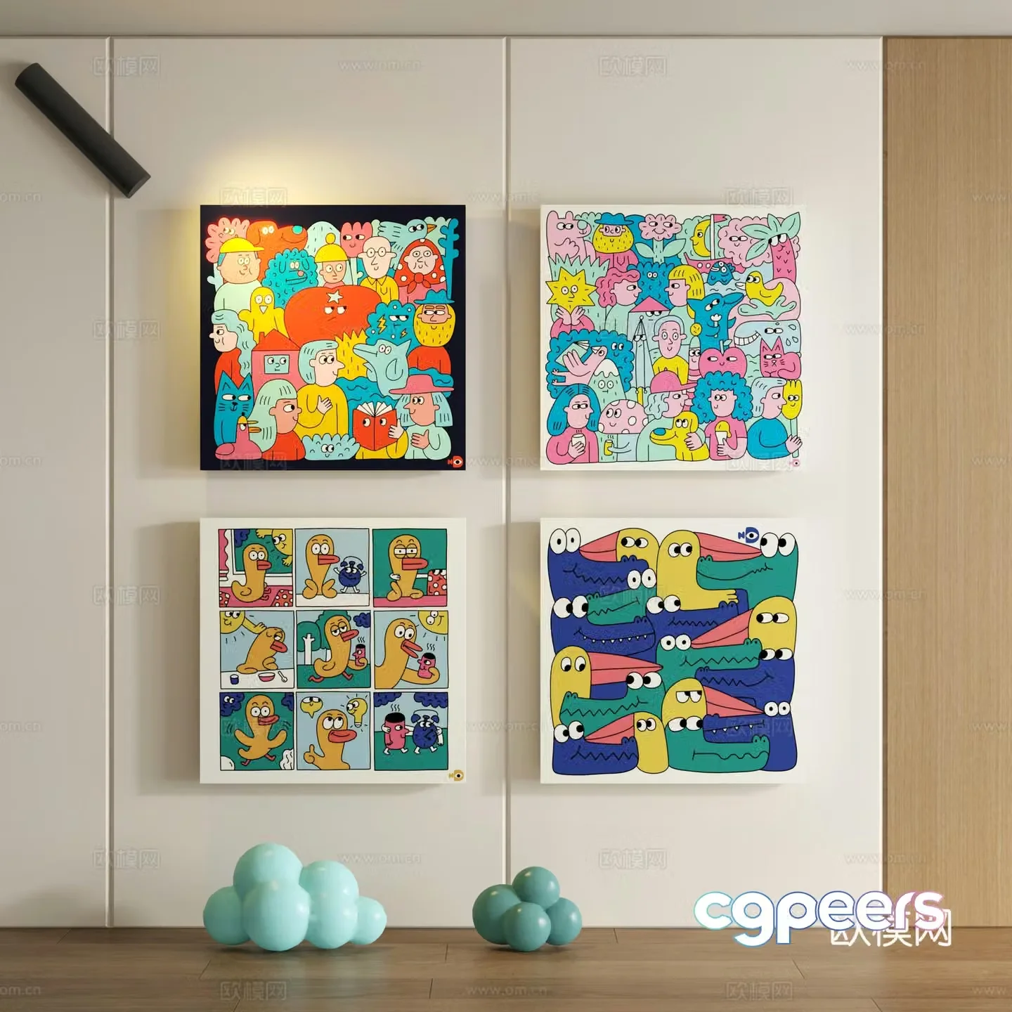 Modern children cartoon doodle decorative painting 3d model