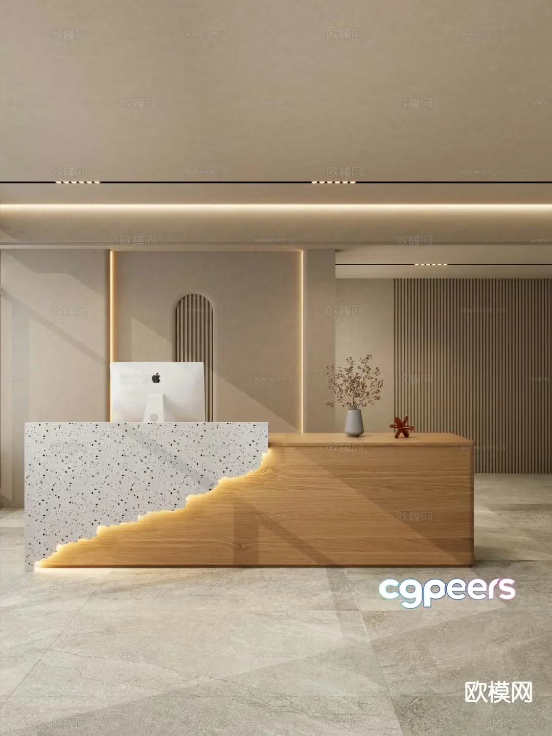 wabi-sabi front desk reception desk service desk 3d model