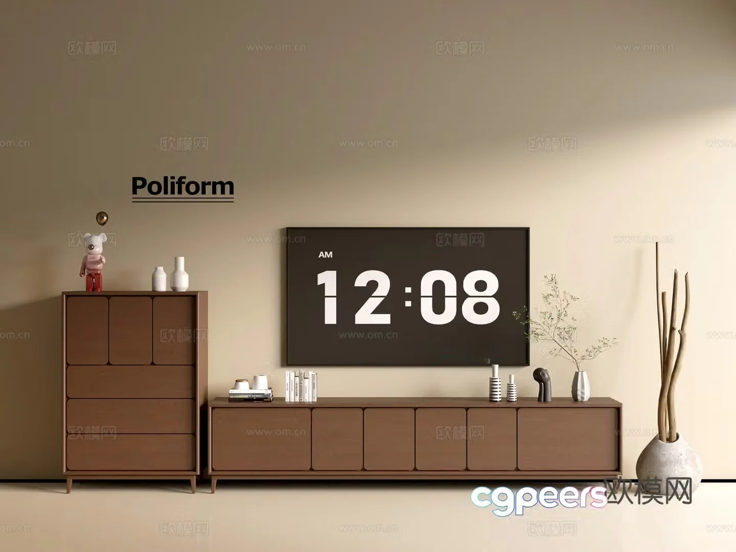 Modern wood grain TV cabinet simple side cabinet chest of drawers low cabinet whole cabinet side cabinet balcony 3D model