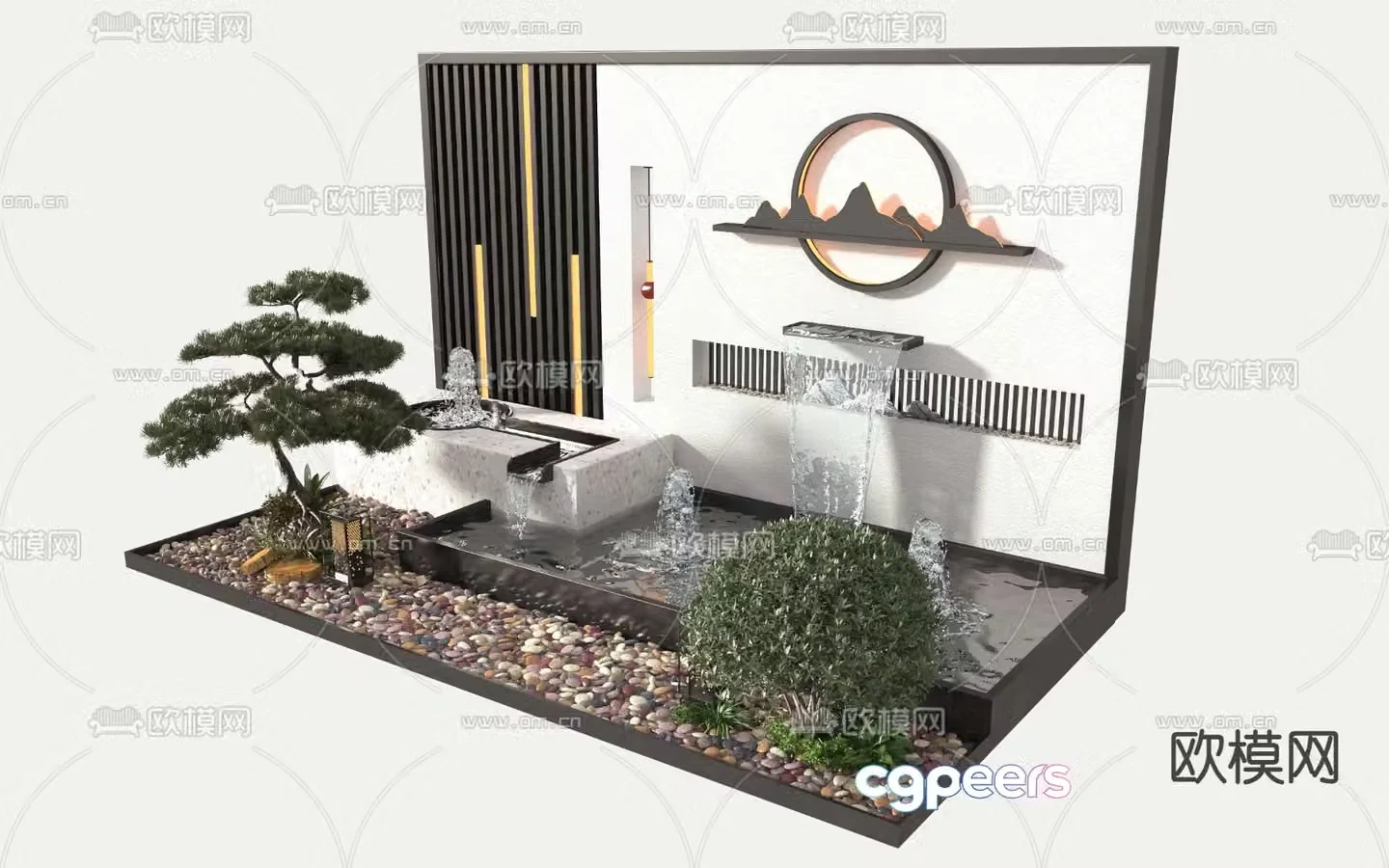 New Chinese style water feature wall landscape wall 3D model