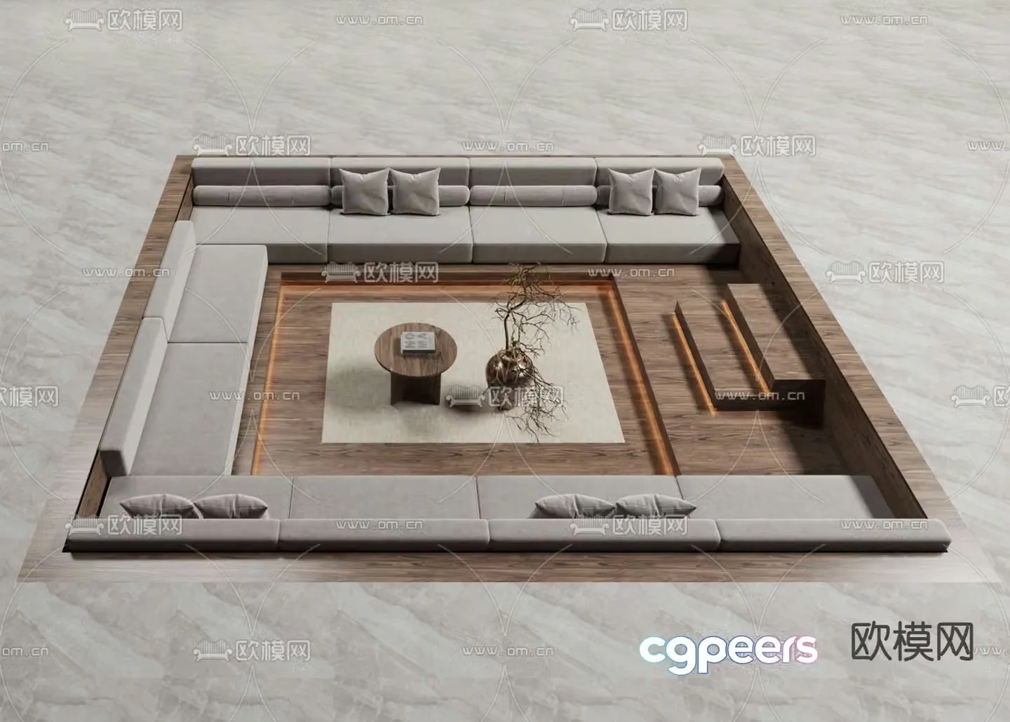 Sunken sofa deck sofa 3D model