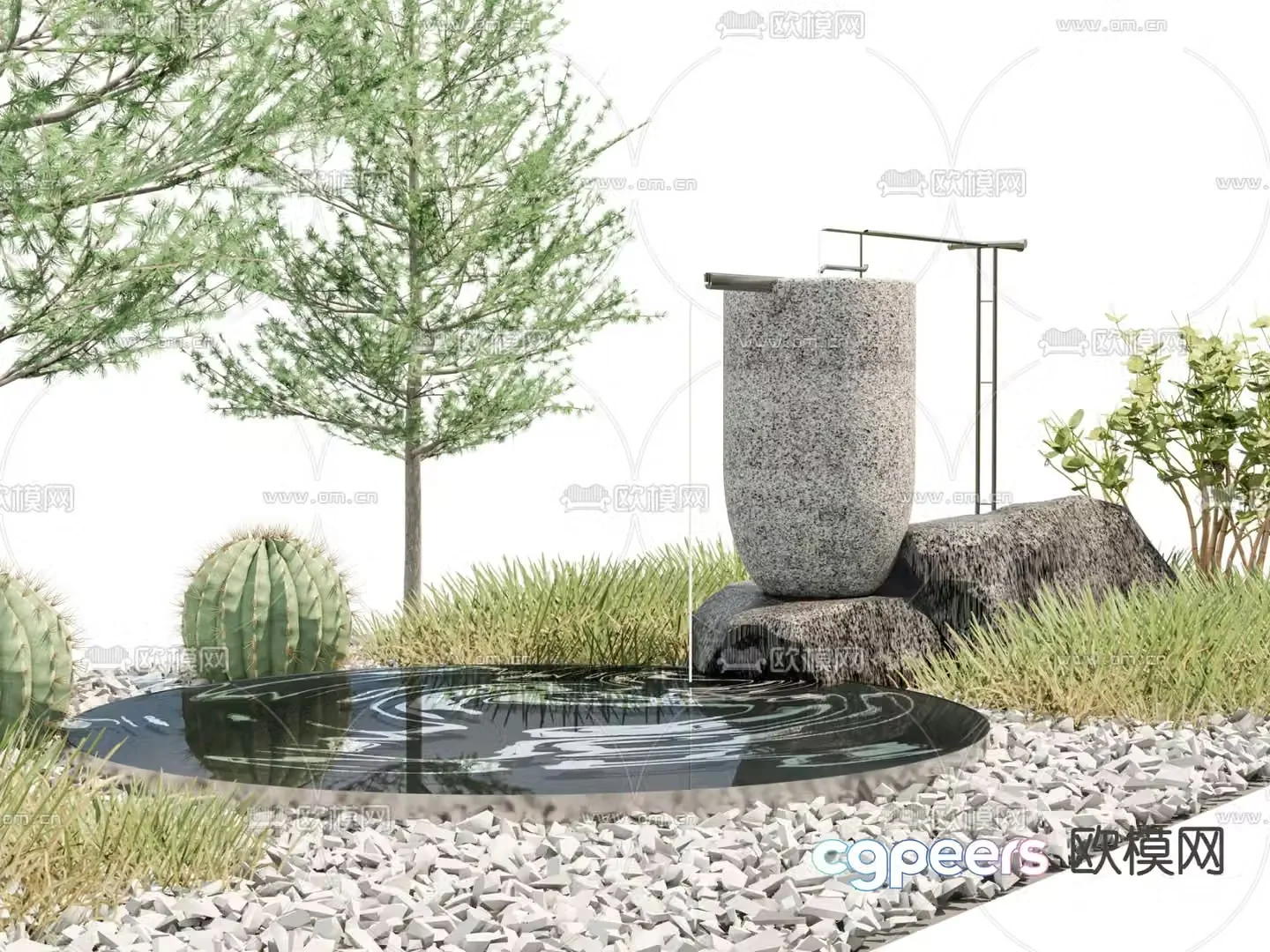 New Chinese style courtyard landscape clay pot flowing water 3D model