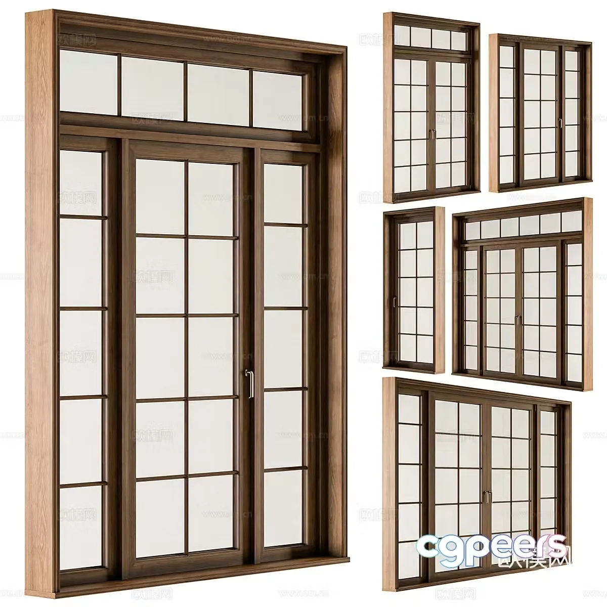 New Chinese style double-opening door wooden door 3D model