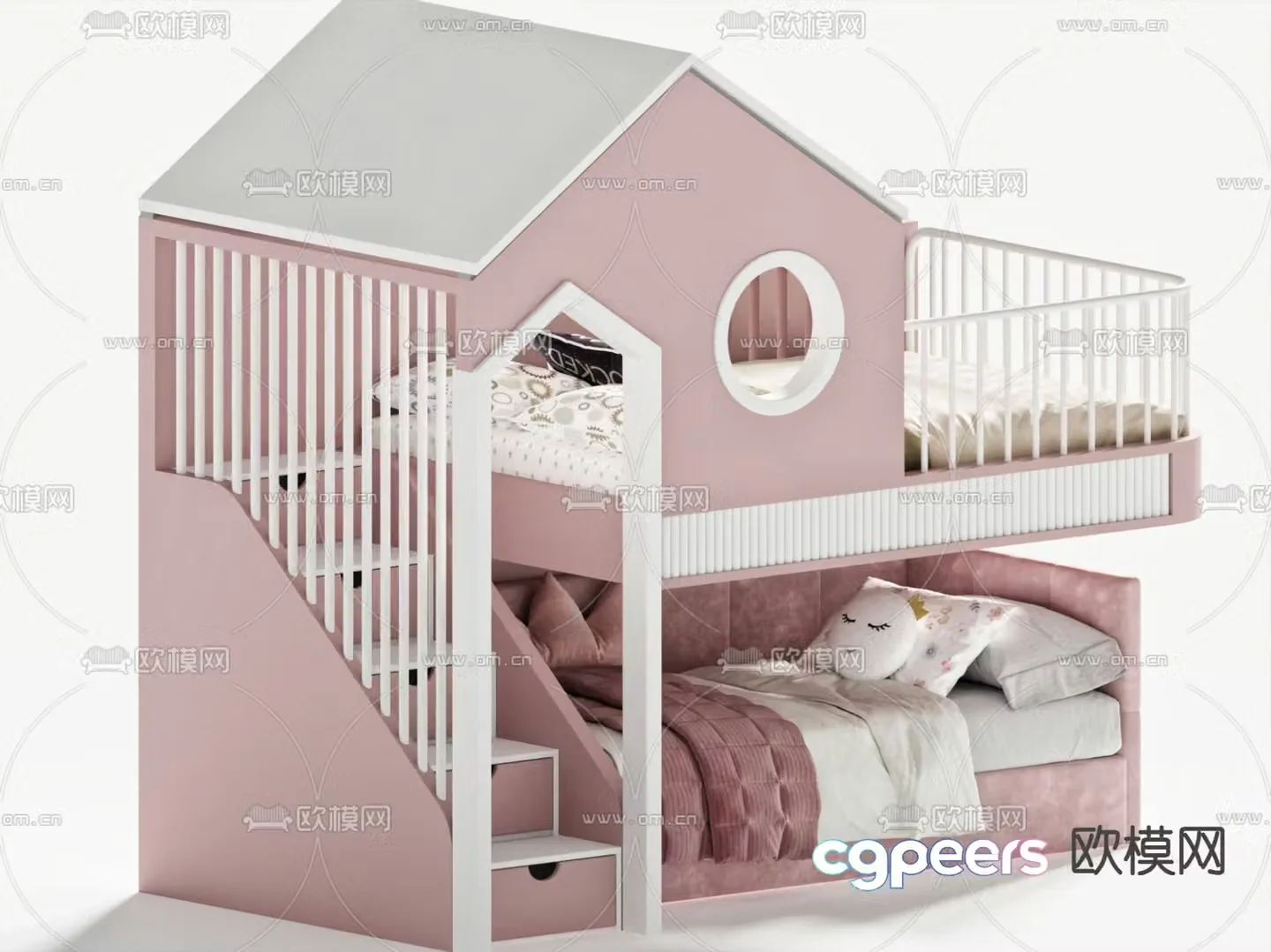 Children bunk bed girl bunk bed 3d model