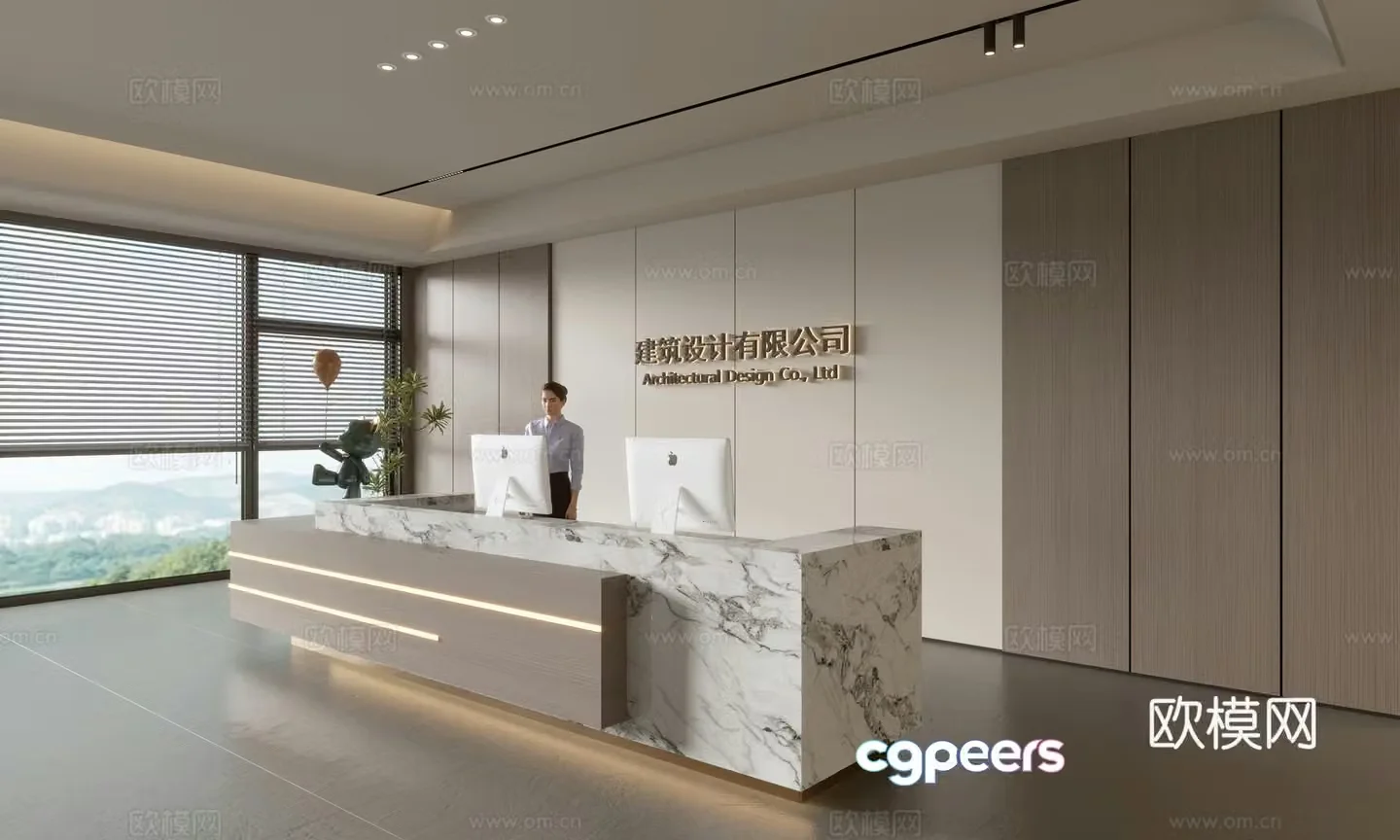 Modern company front desk reception area bar reception desk service desk company front desk background 3D model