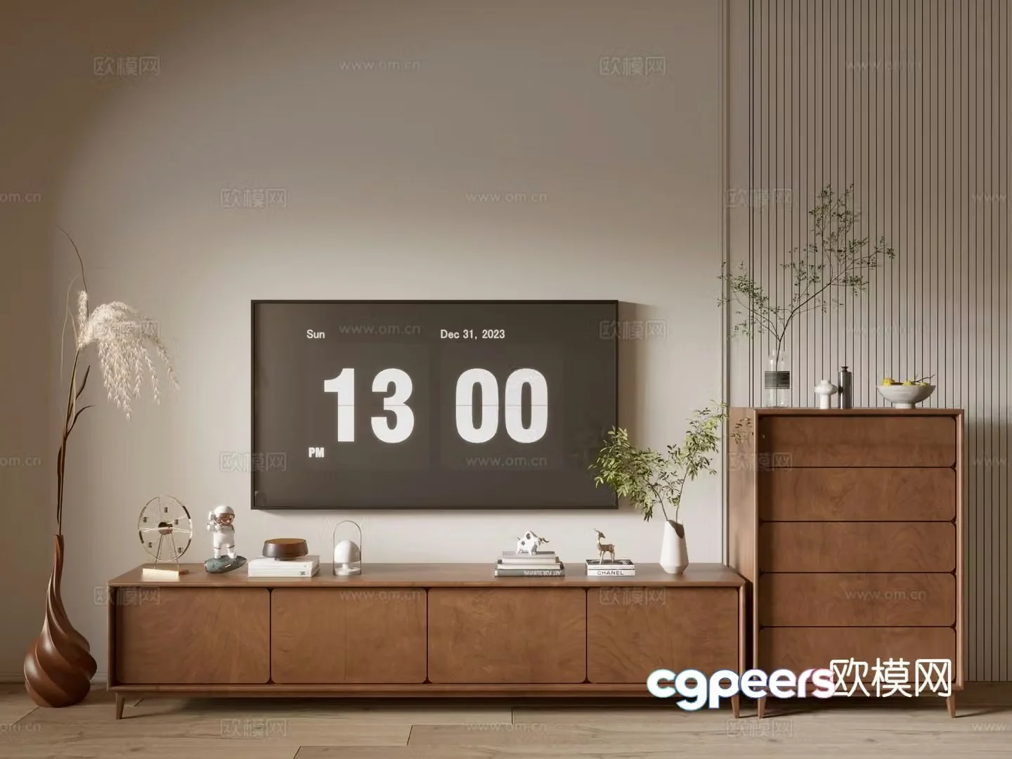 Log style TV cabinet and chest 3D model