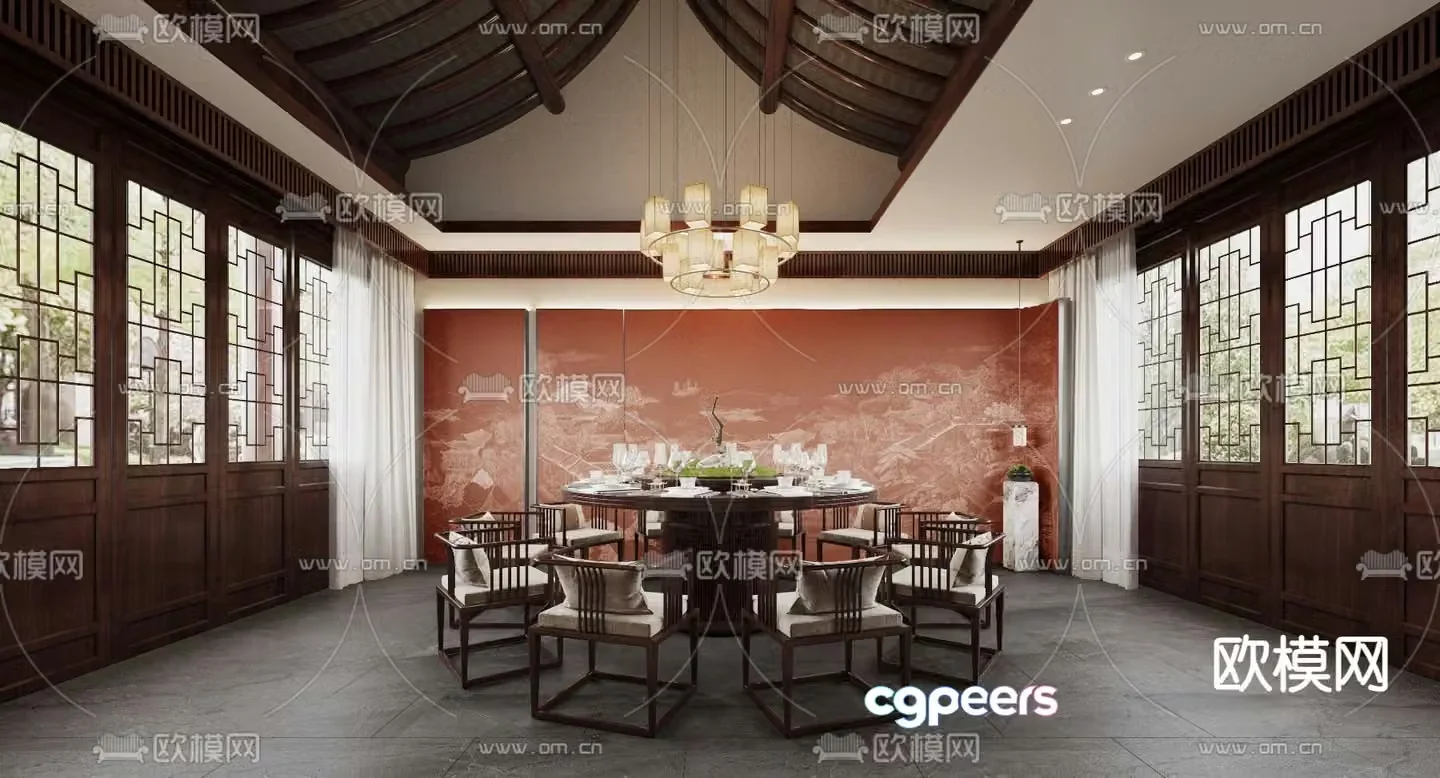 Chinese restaurant private room 3d model