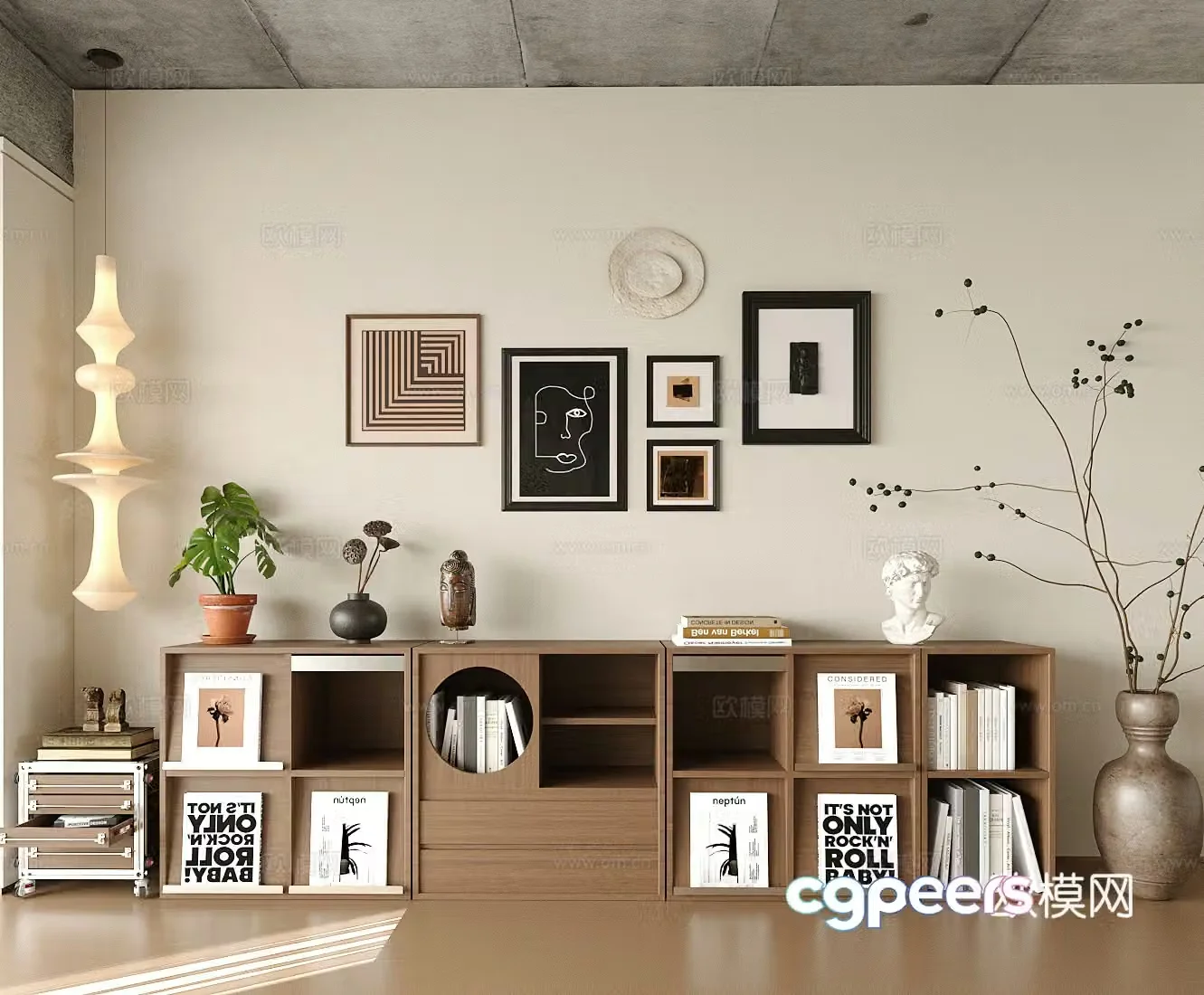 Medium vintage retro bookcases low bookcases finished bookcases bookcase combinations living room and study open 3D model
