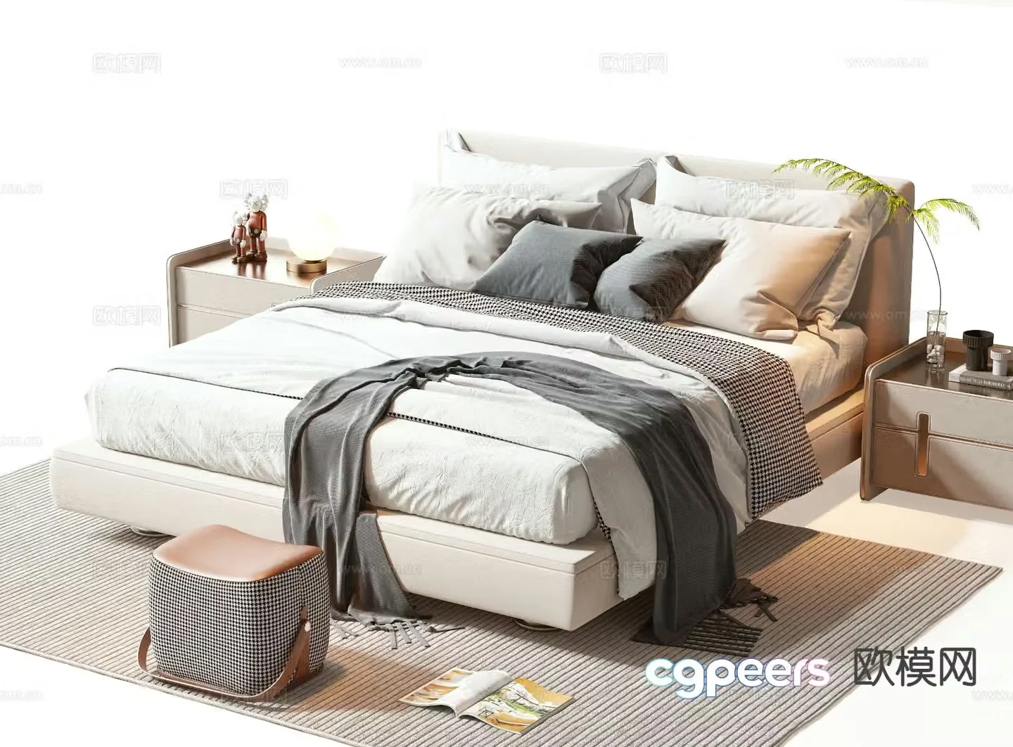 Modern double bed 3d model