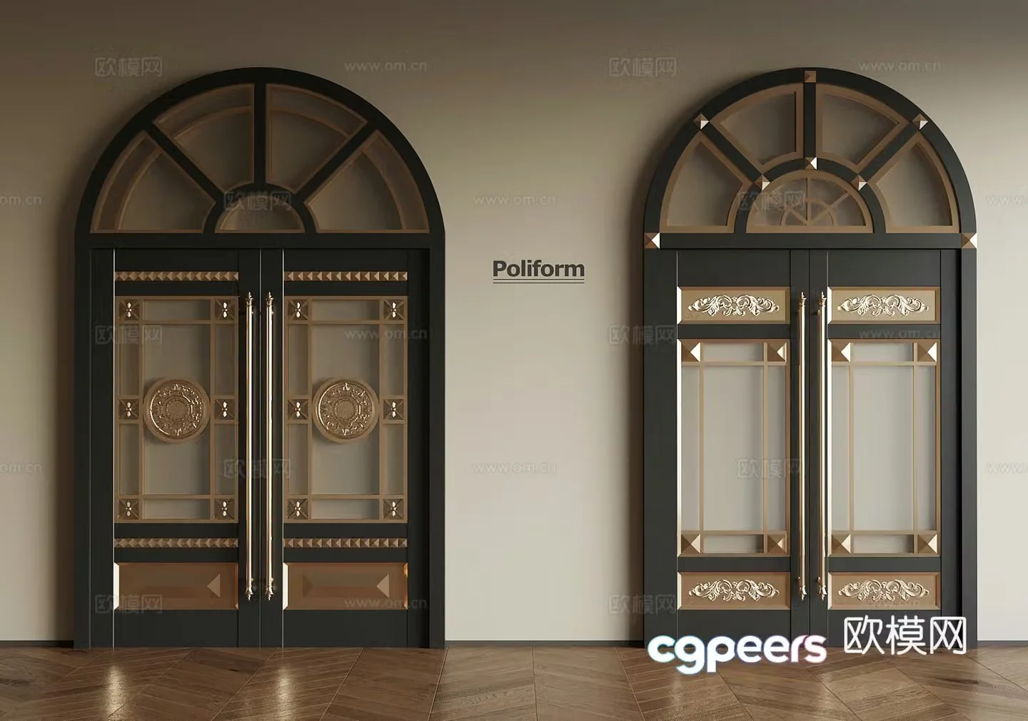 French door double door entrance door 3D model