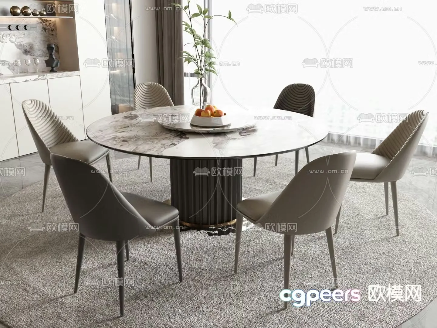 Round dining table and chair 3d model
