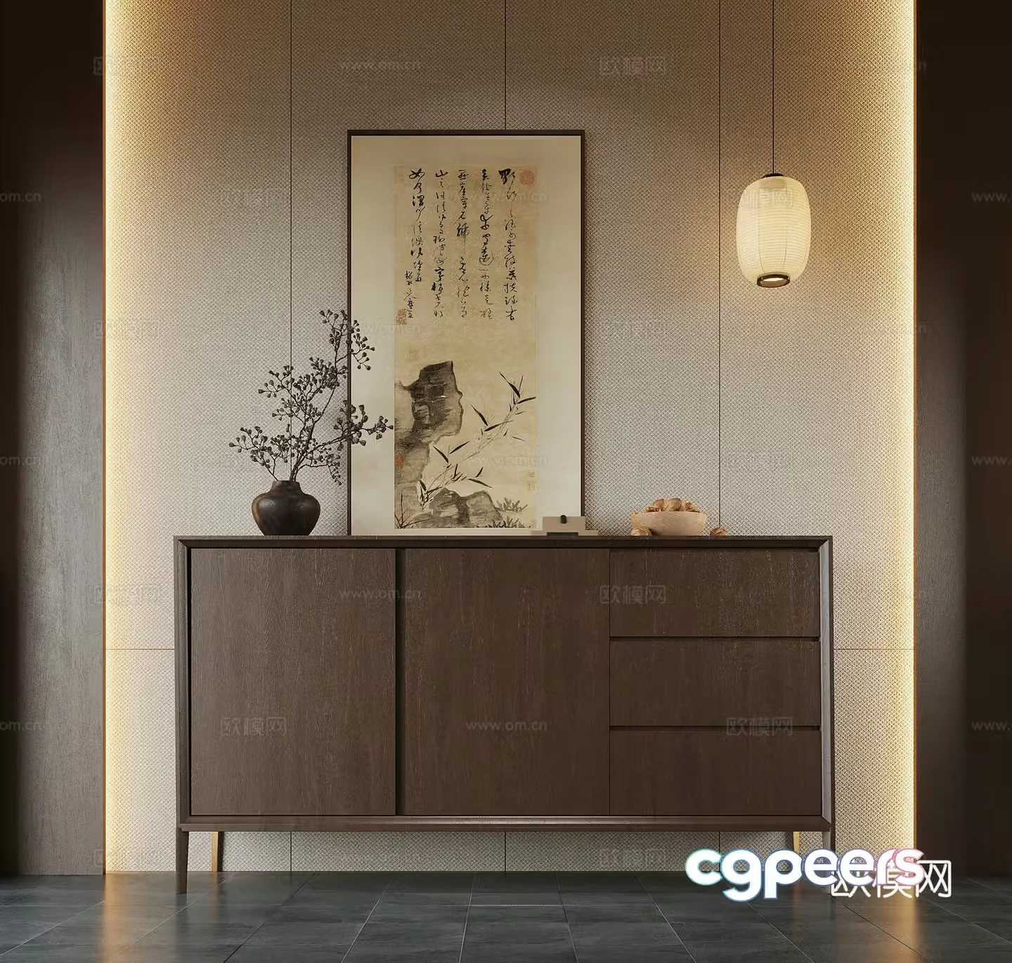 New Chinese side cabinet porch cabinet decorative cabinet 3D model
