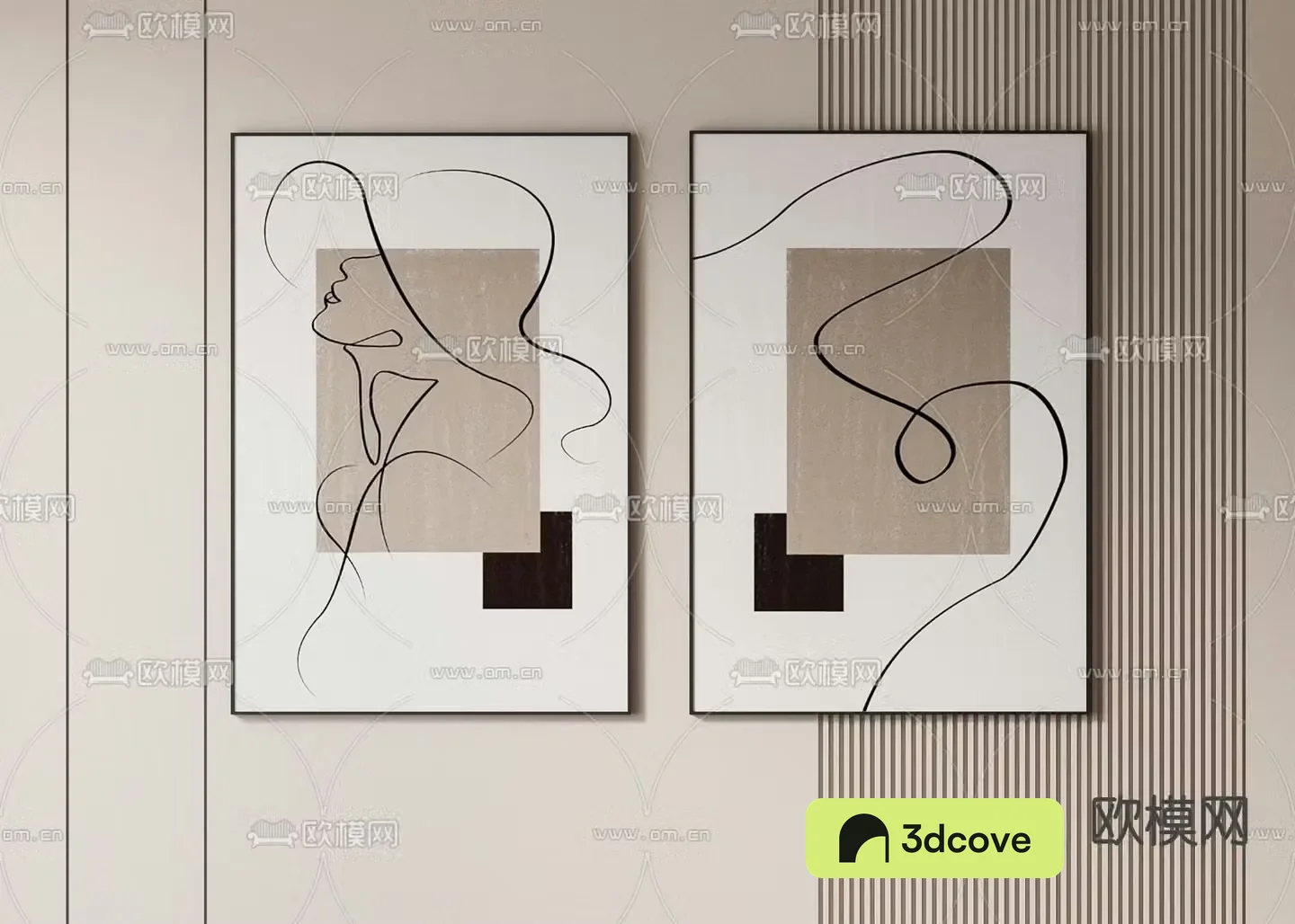 Simple hanging paintings line drawing