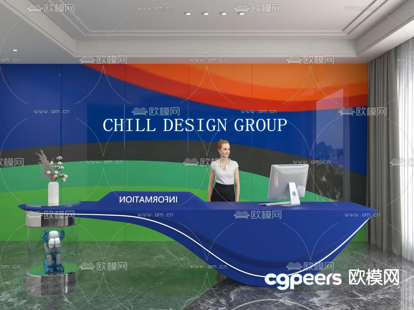 Modern front desk reception desk service desk 3d model