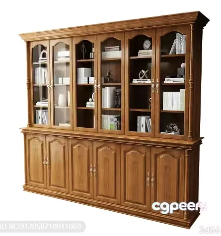 Wooden Bookcase 3D Model – 2451 – VRAY Render