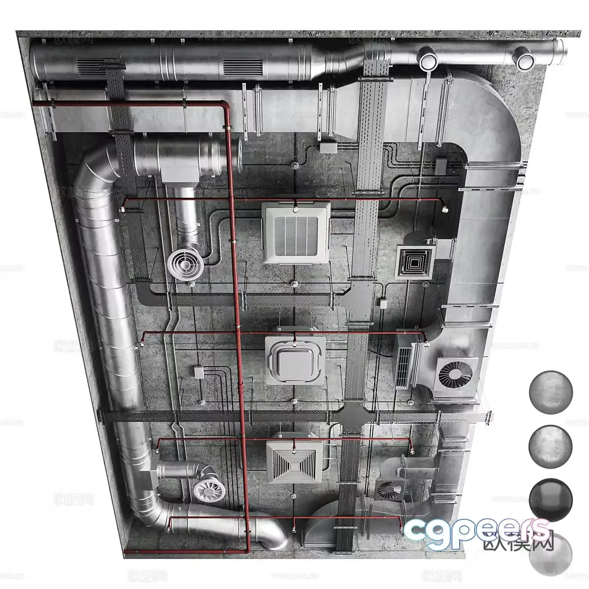 Modern ventilation system ceiling 3D model