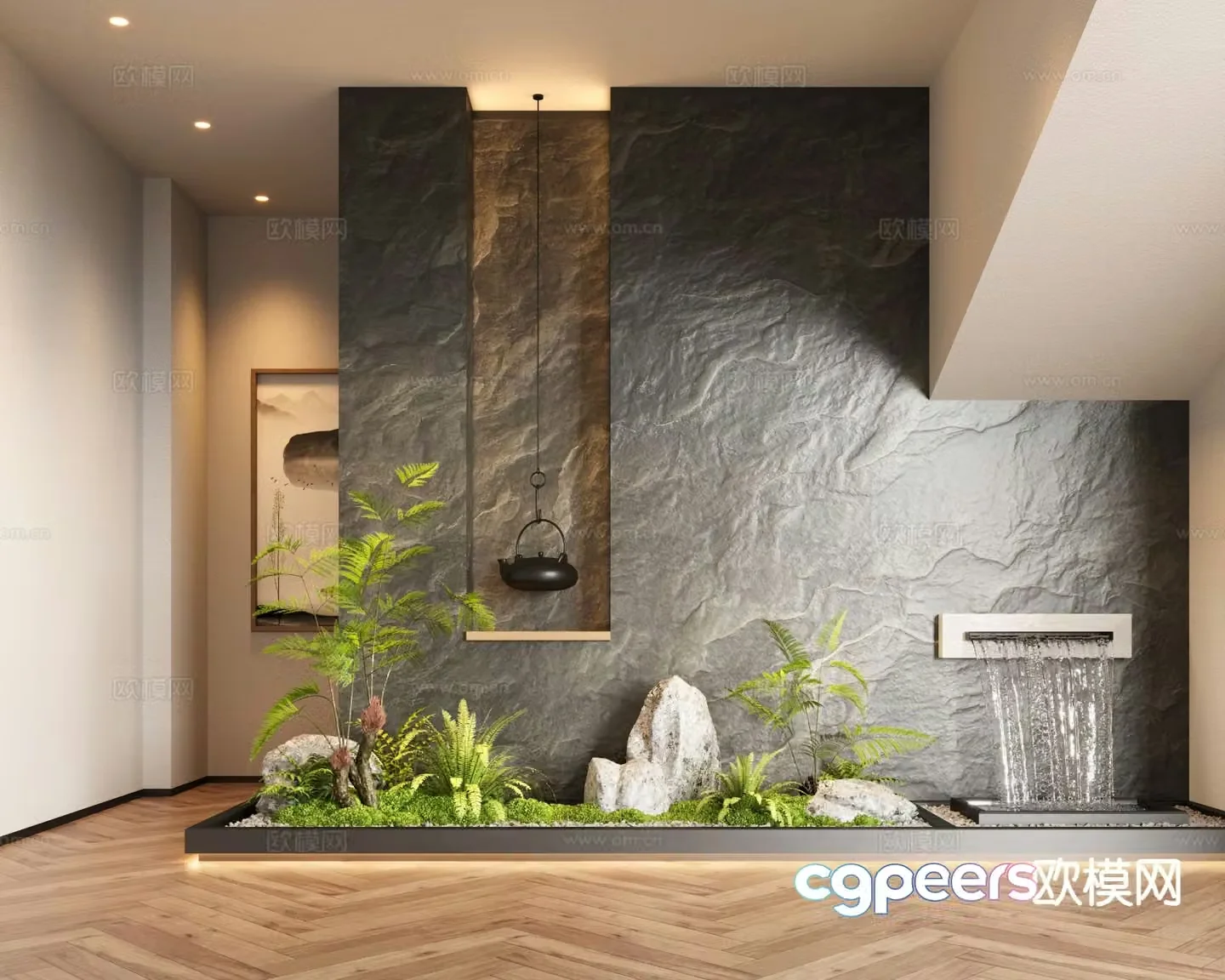 Modern indoor landscaping water drop sketch fern 3D model